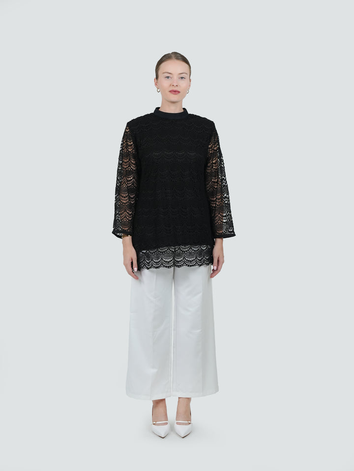 Noir Lace Overlay Tunic Blouse