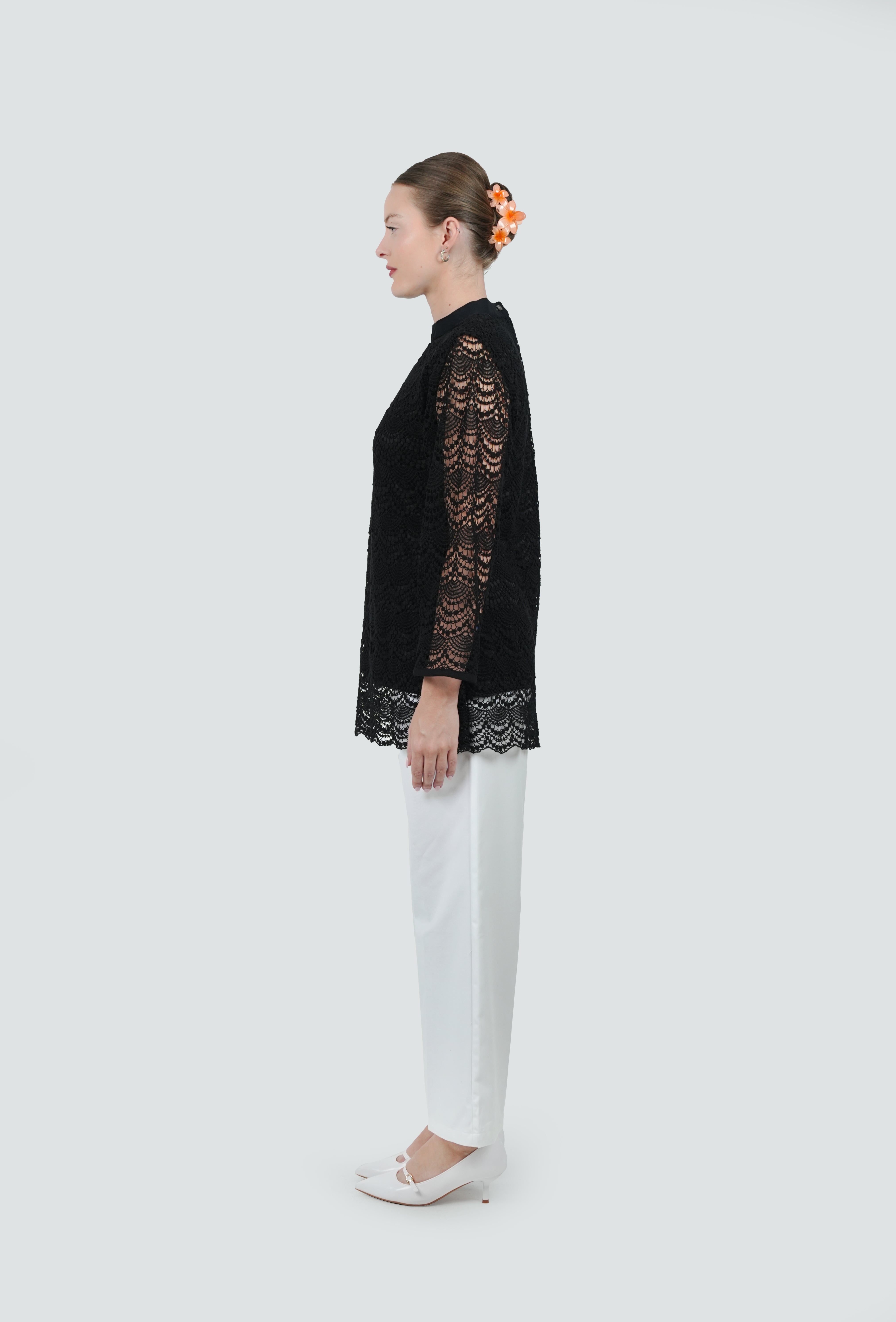 ANQ-10049-Noir Lace Overlay Tunic Blouse
