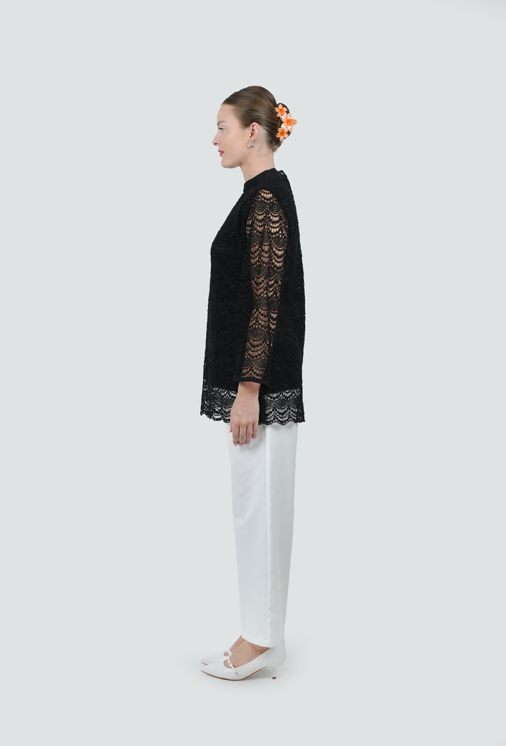 Noir Lace Overlay Tunic Blouse