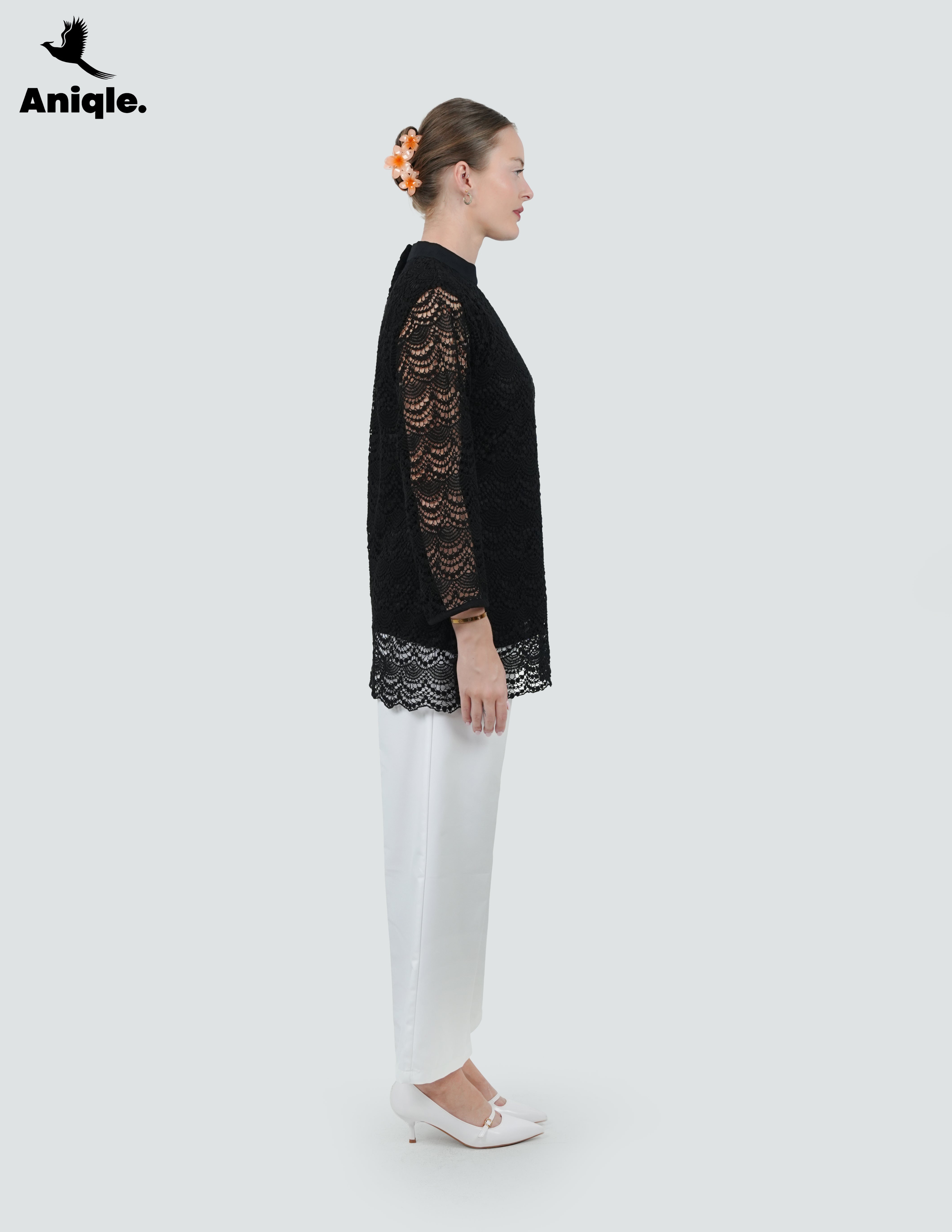ANQ-10049-Noir Lace Overlay Tunic Blouse