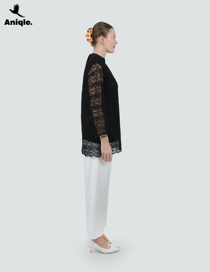 Noir Lace Overlay Tunic Blouse