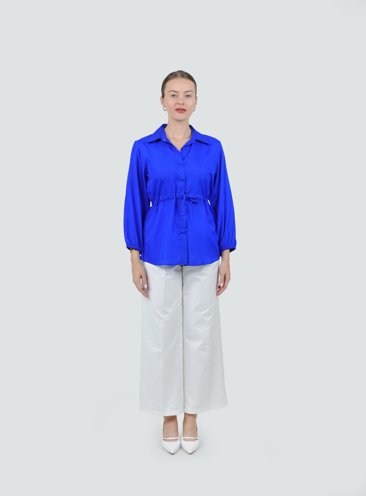Cobalt Crepe Cinch Shirt
