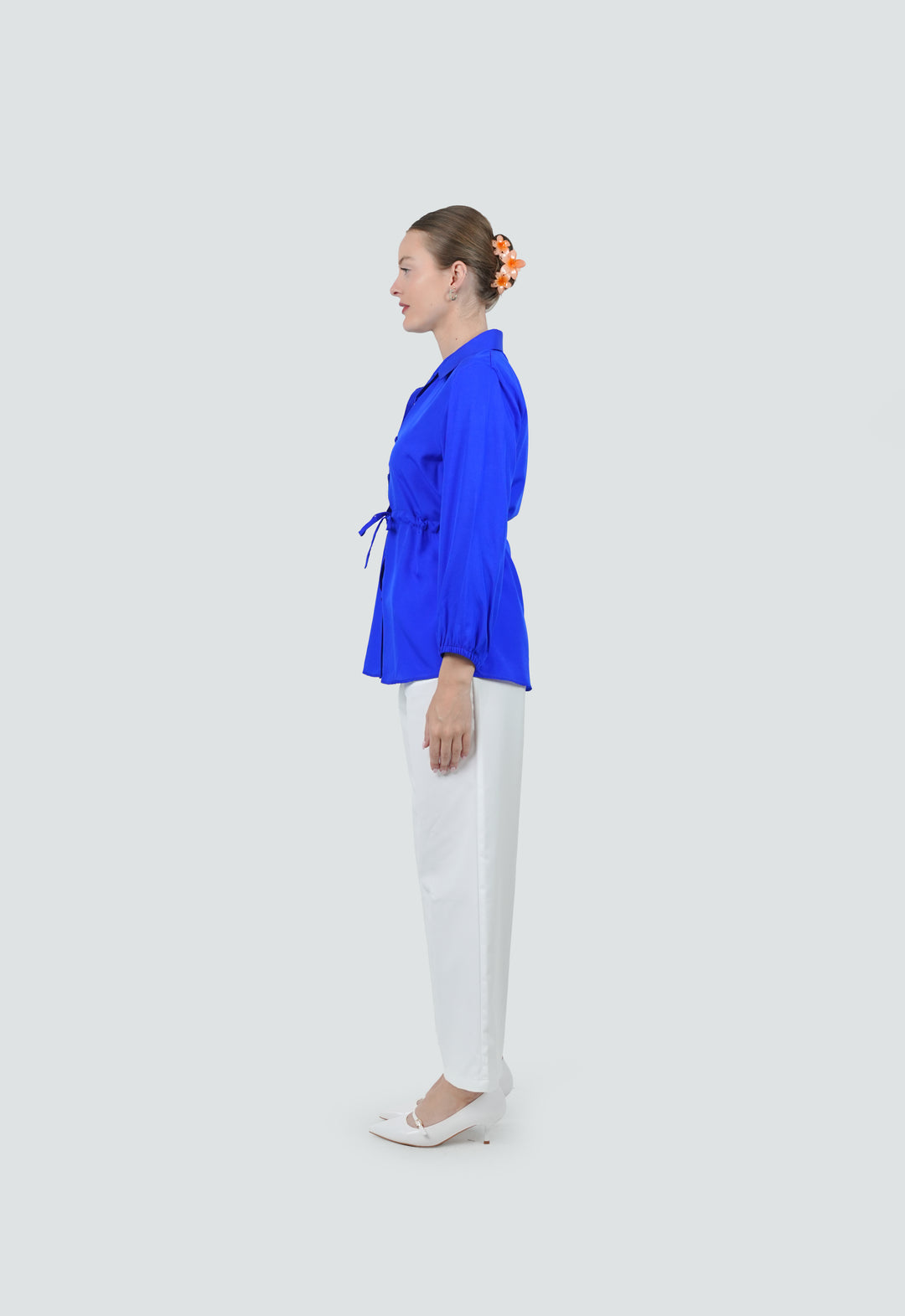 Cobalt Crepe Cinch Shirt