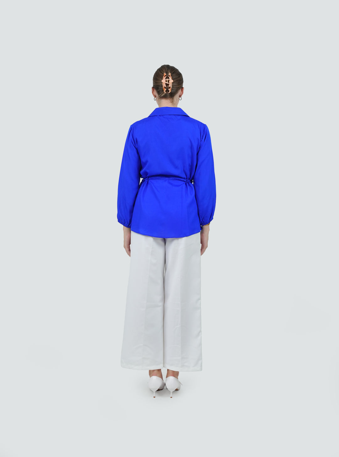 Cobalt Crepe Cinch Shirt