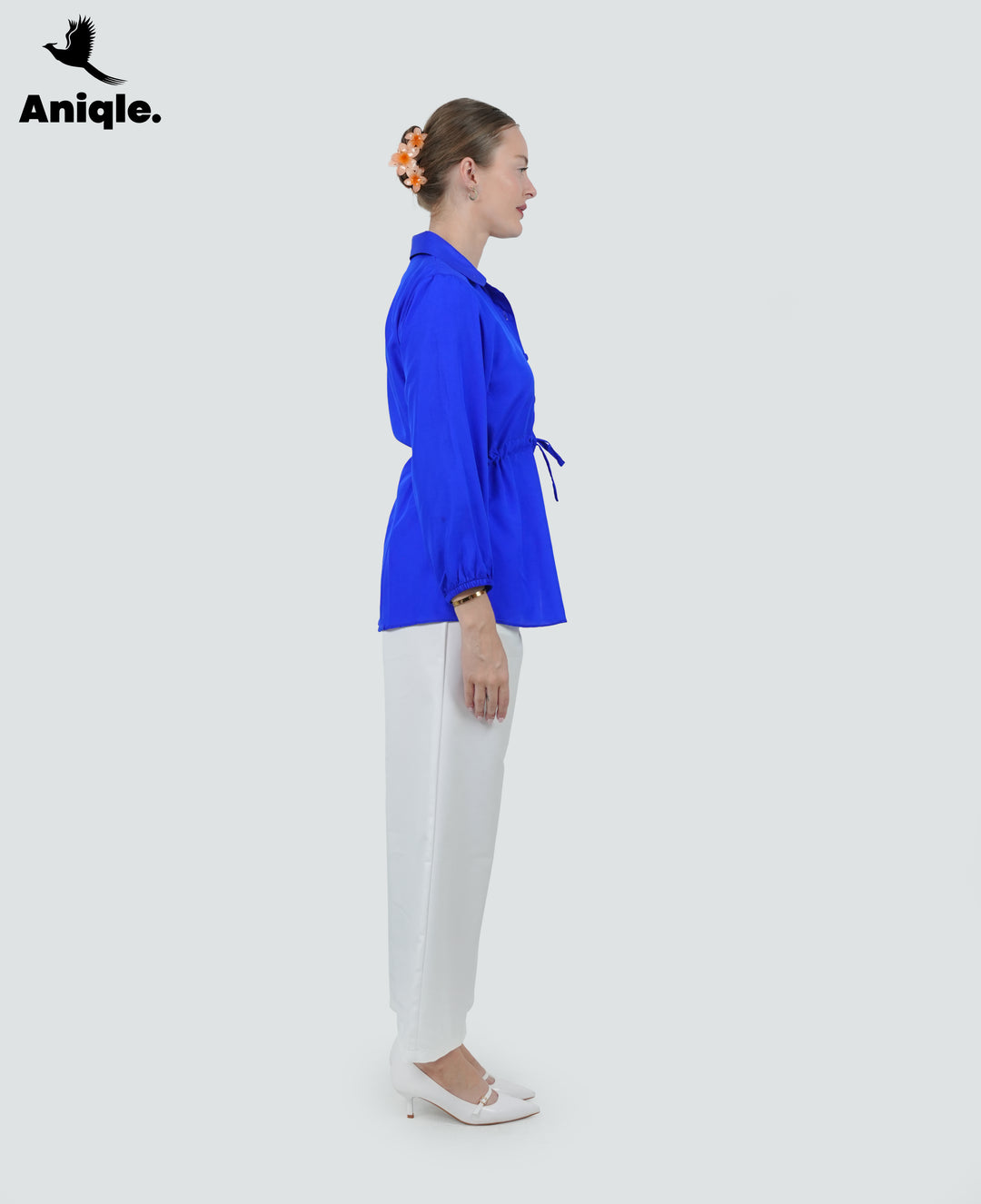 Cobalt Crepe Cinch Shirt