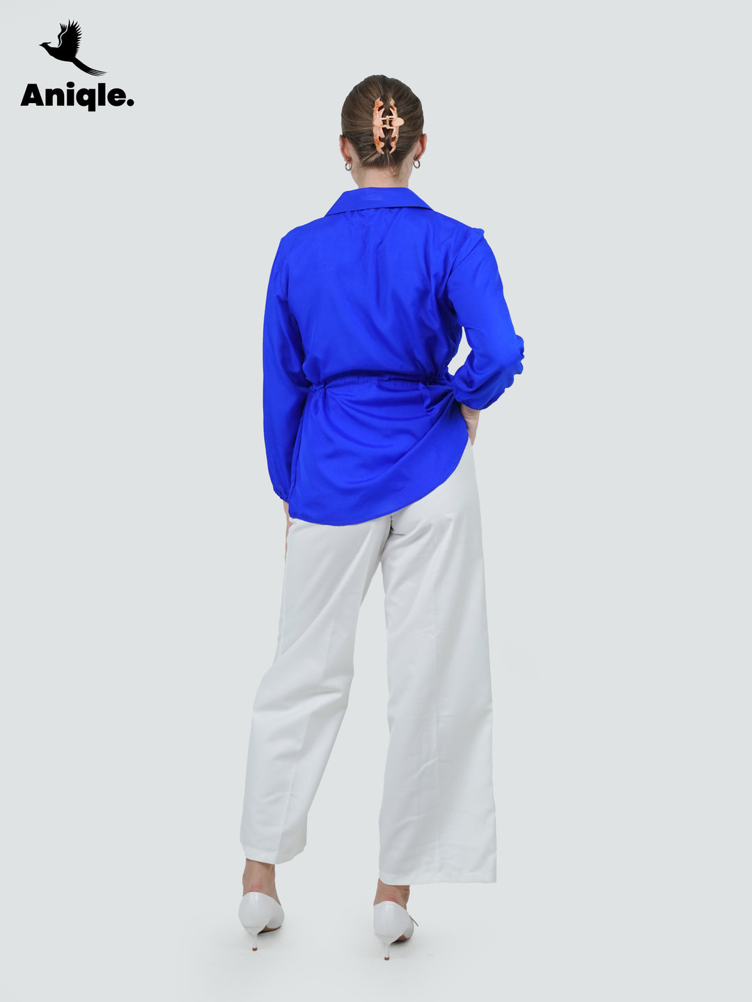Cobalt Crepe Cinch Shirt