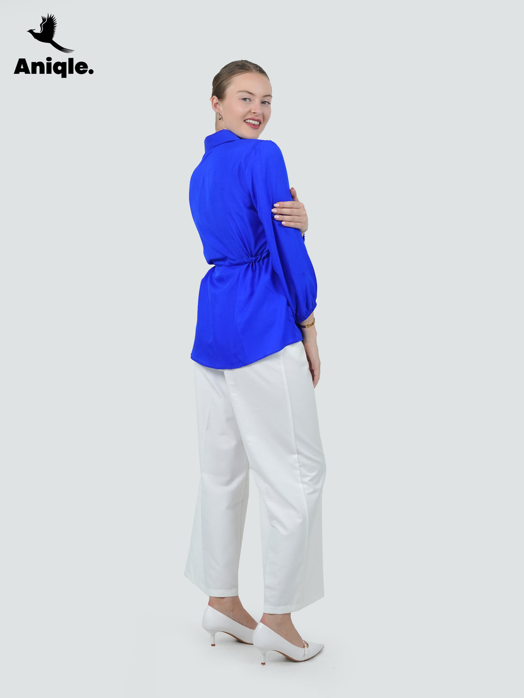 Cobalt Crepe Cinch Shirt