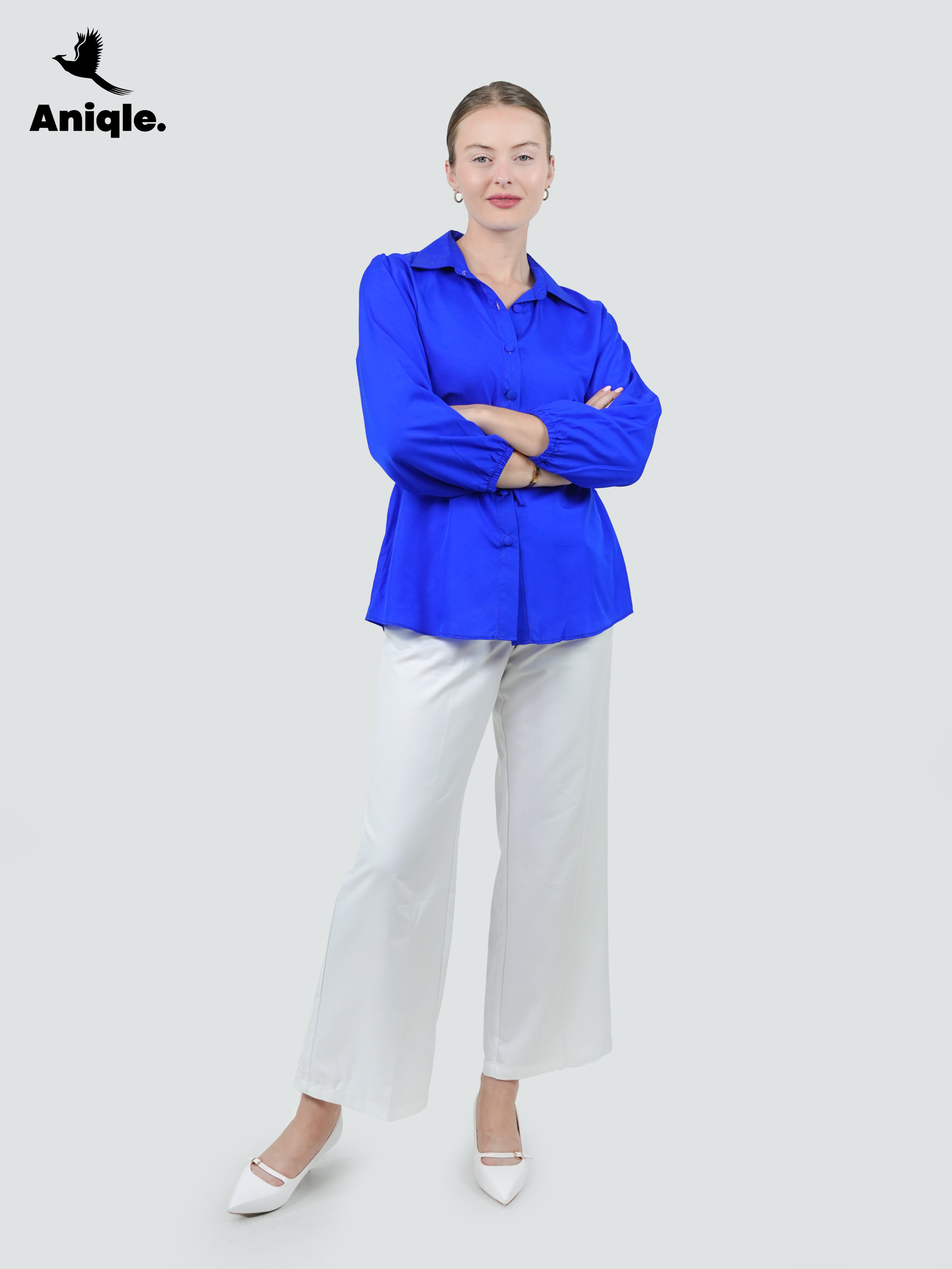 ANQ-10046 Cobalt Crepe Cinch Shirt