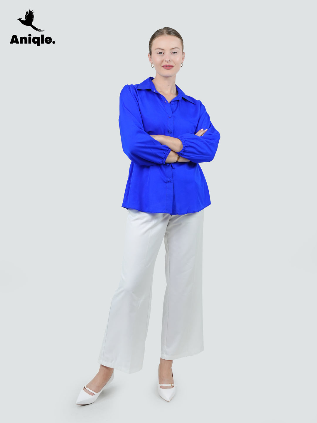 Cobalt Crepe Cinch Shirt