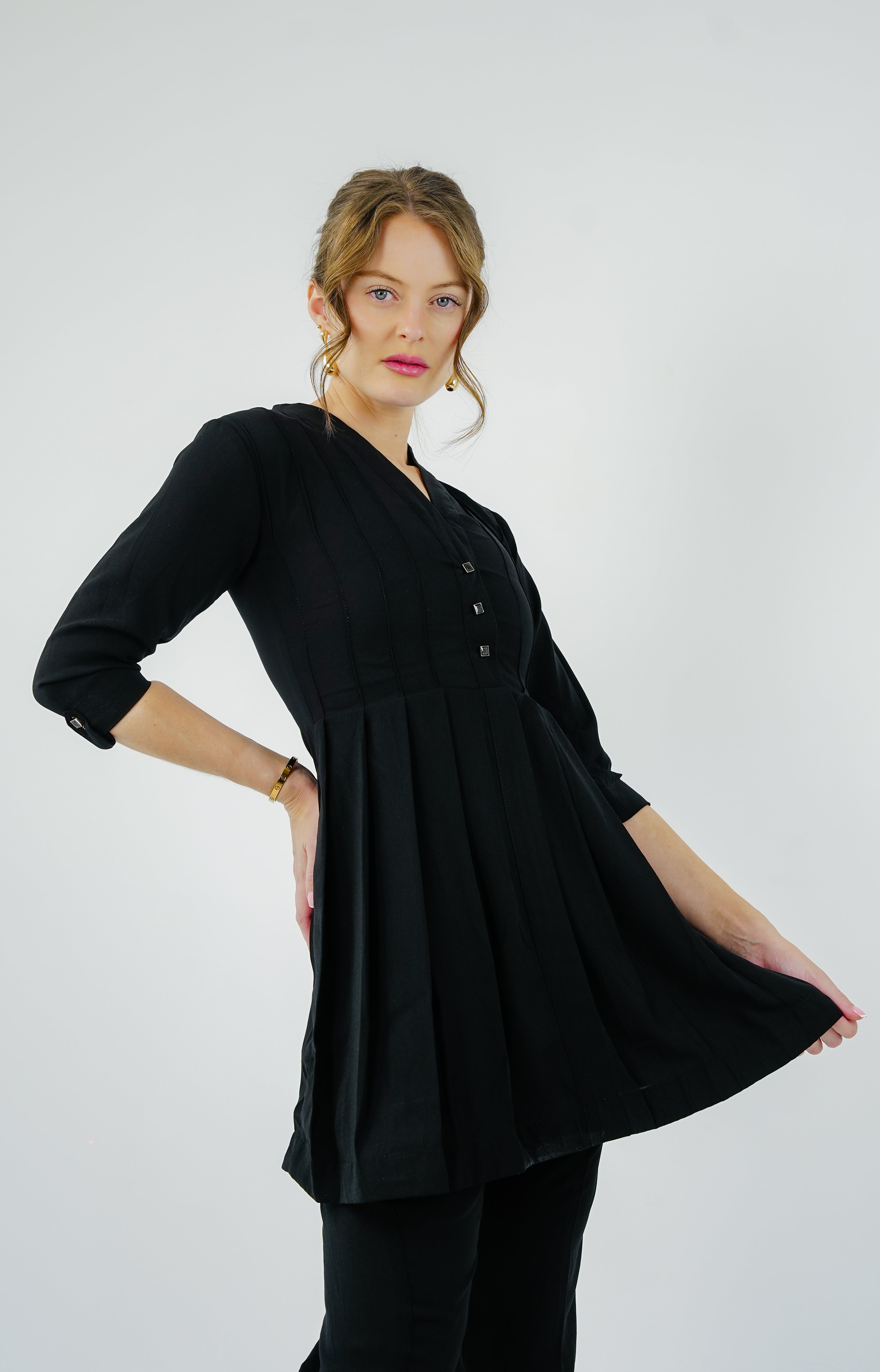 ANQ-10040-Noir Line Pintuck Co-Ord Set