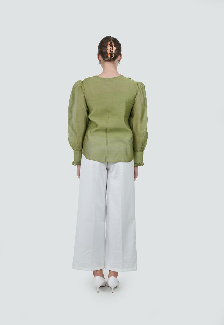 Olive Frill Cotton Net Shirt