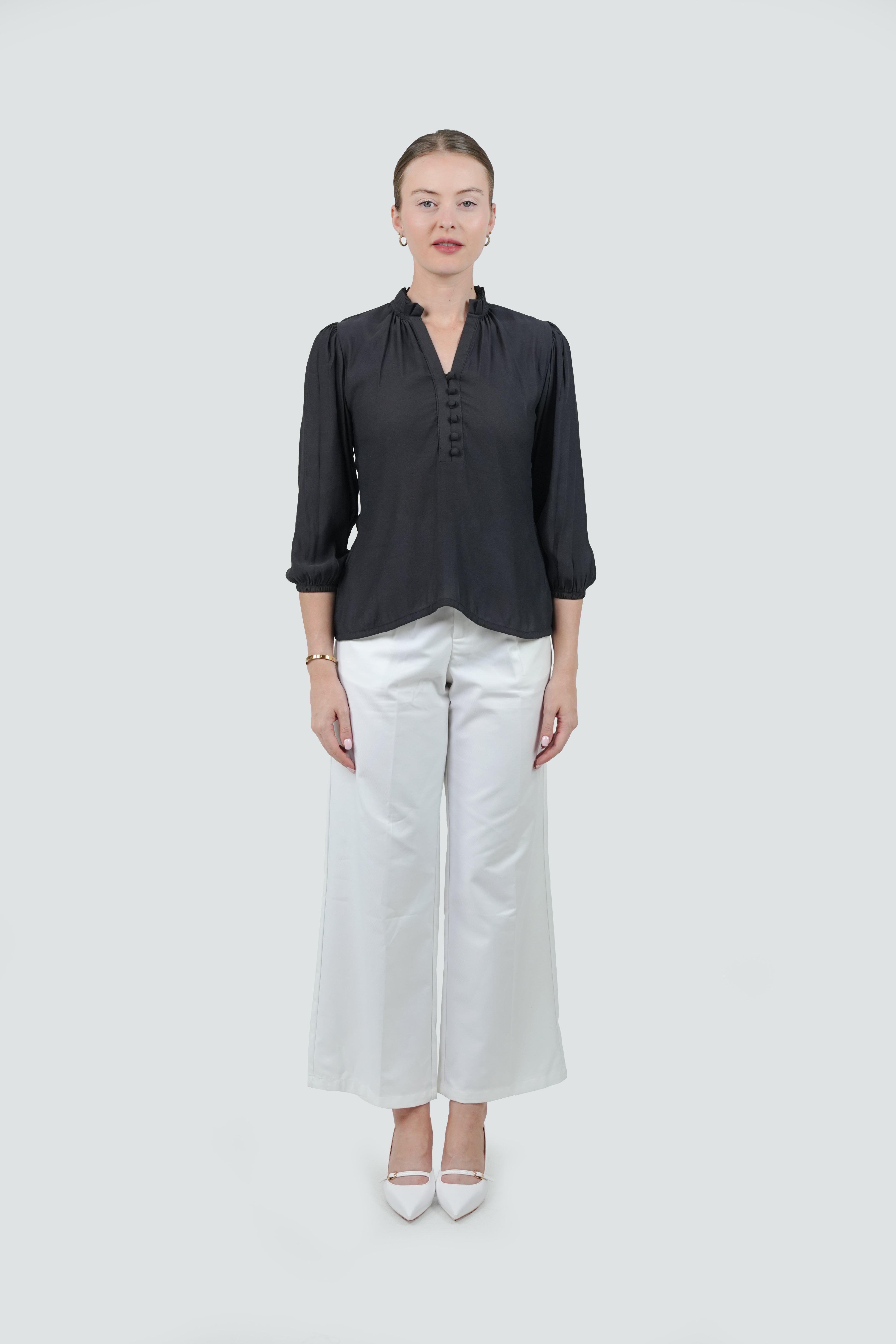 ANQ-10048-Ash Ruffle-Collar Crepe Shirt