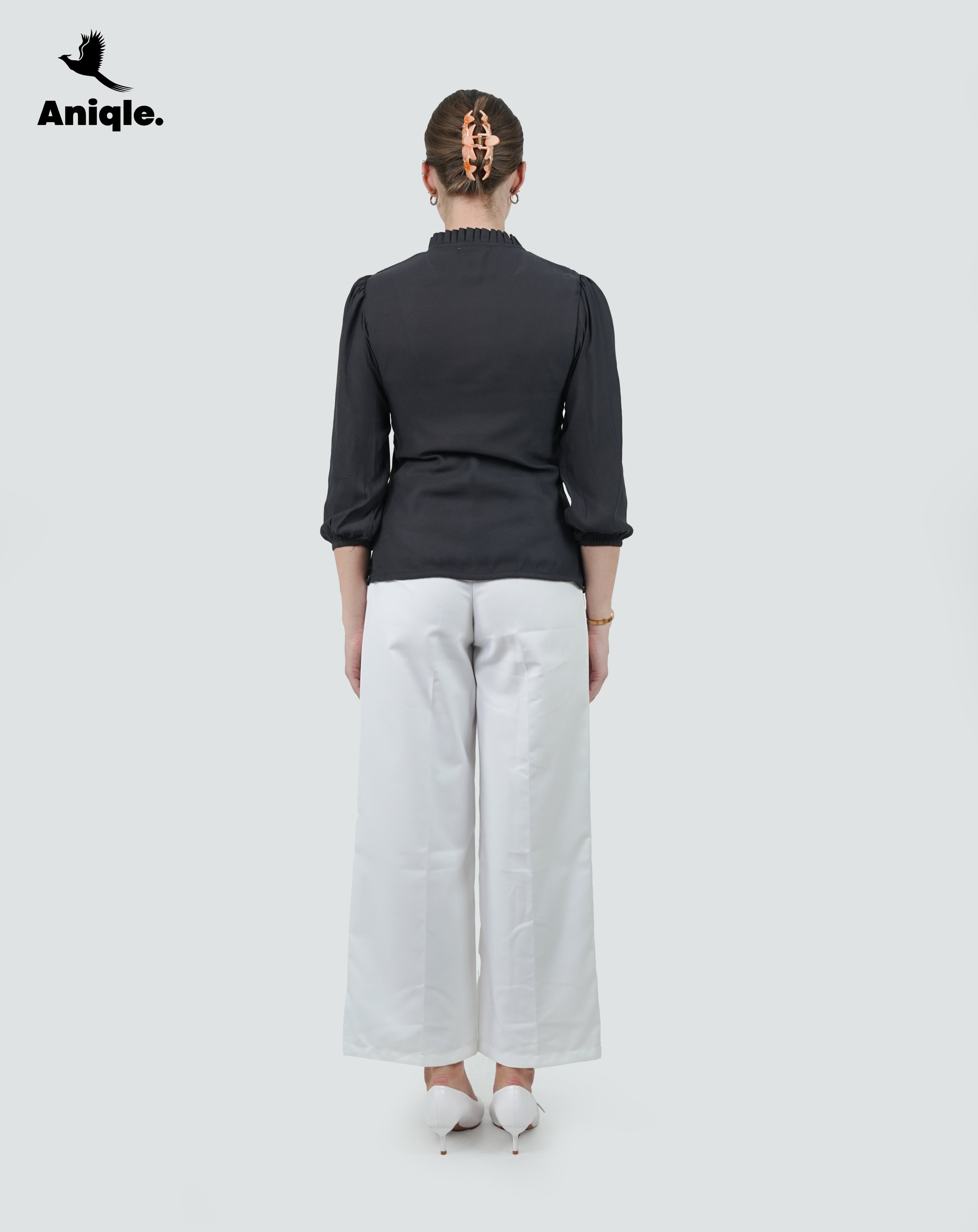 ANQ-10048-Ash Ruffle-Collar Crepe Shirt
