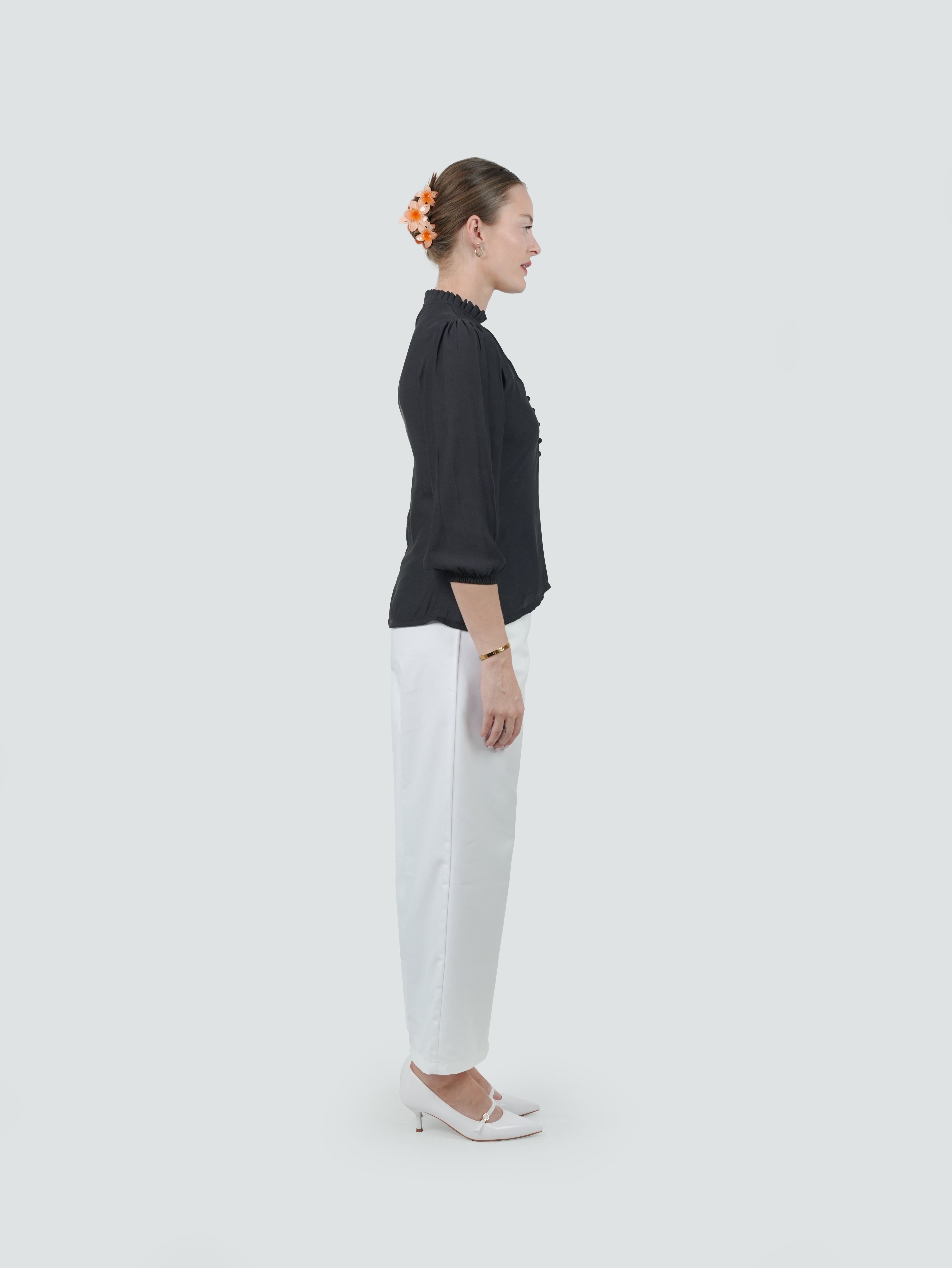 ANQ-10048-Ash Ruffle-Collar Crepe Shirt