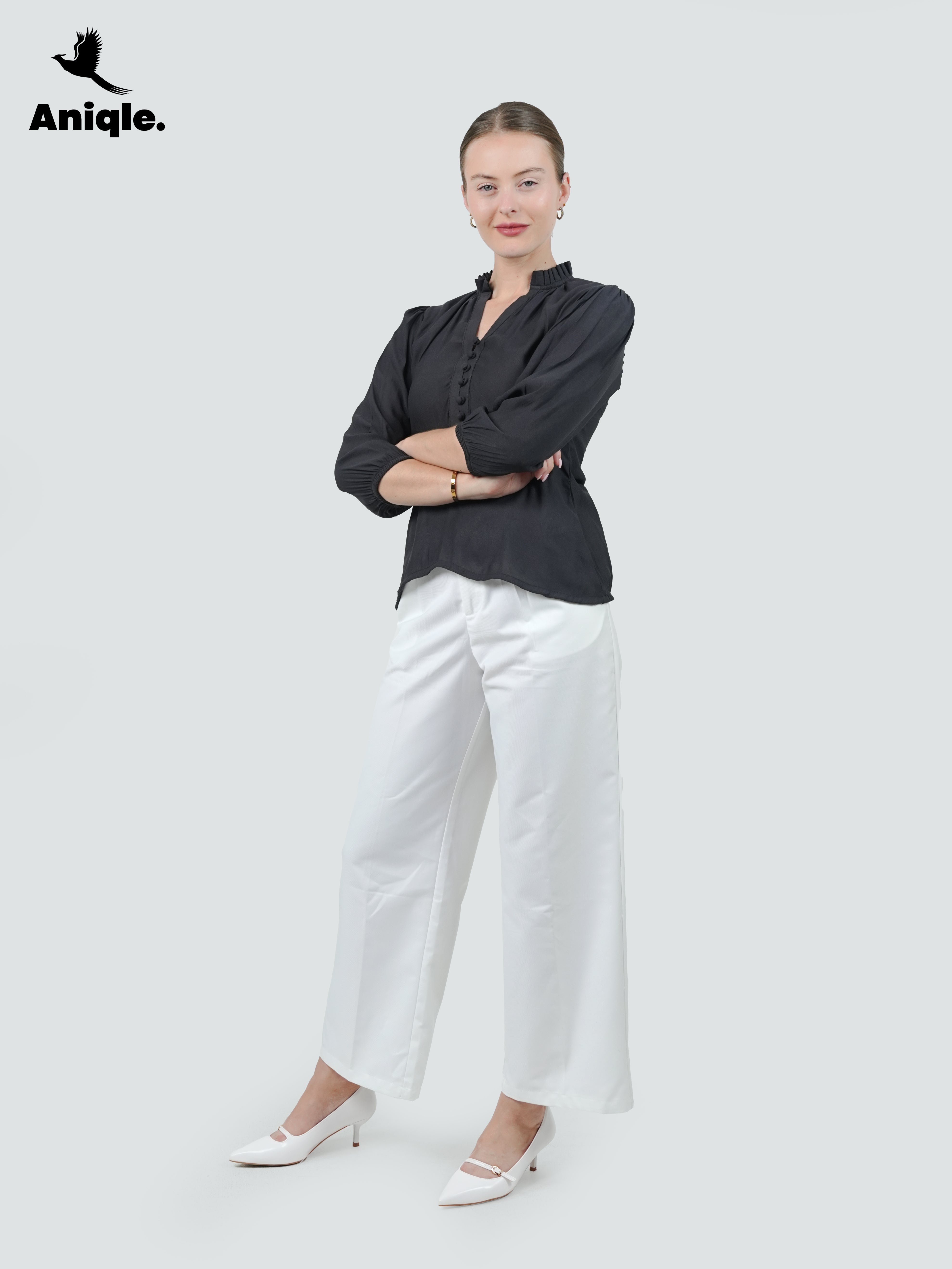 ANQ-10048-Ash Ruffle-Collar Crepe Shirt