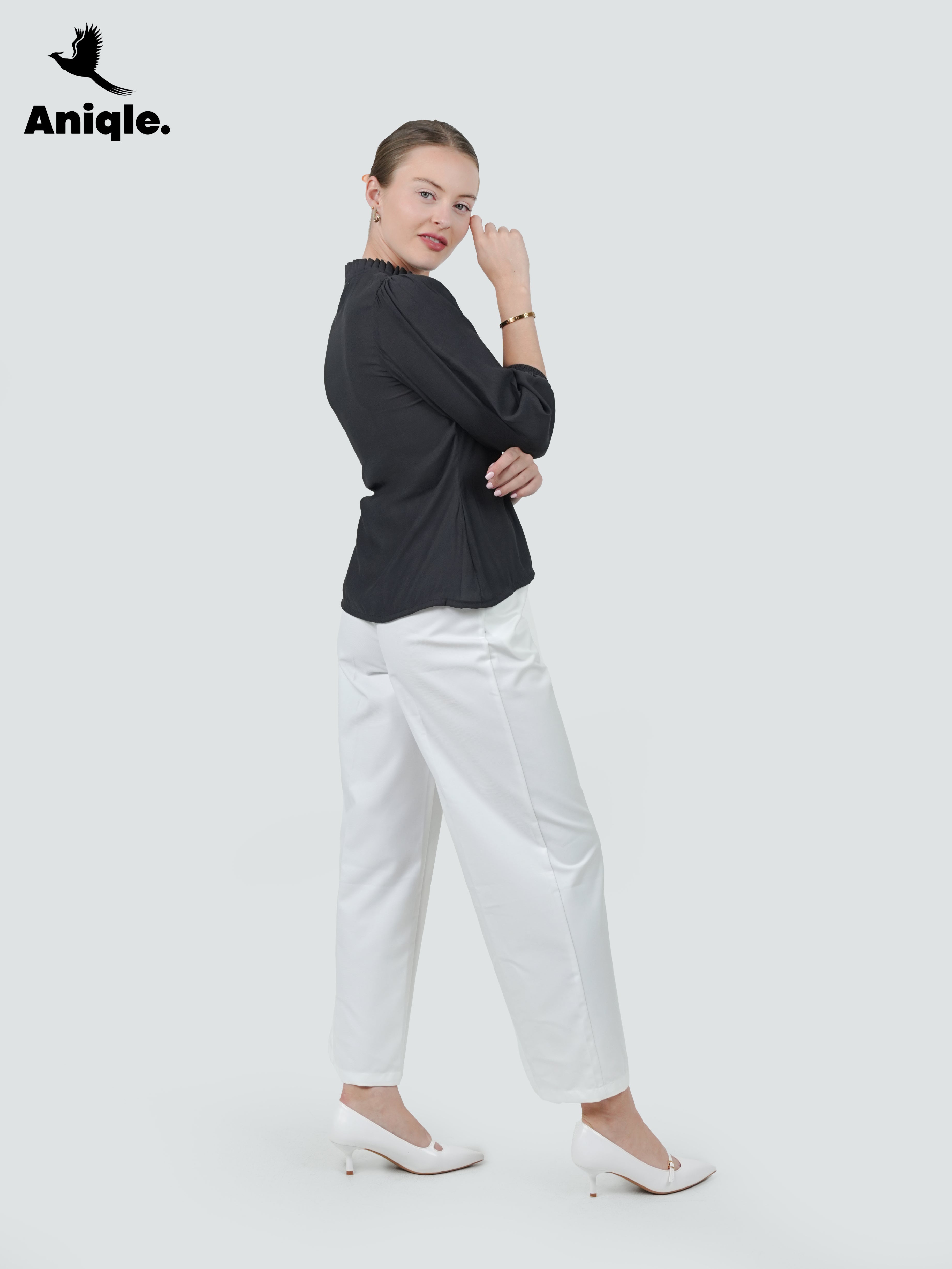 ANQ-10048-Ash Ruffle-Collar Crepe Shirt