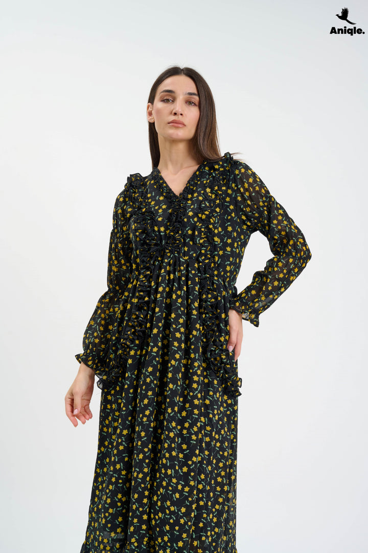 Floral ruffle-tiered  Maxi