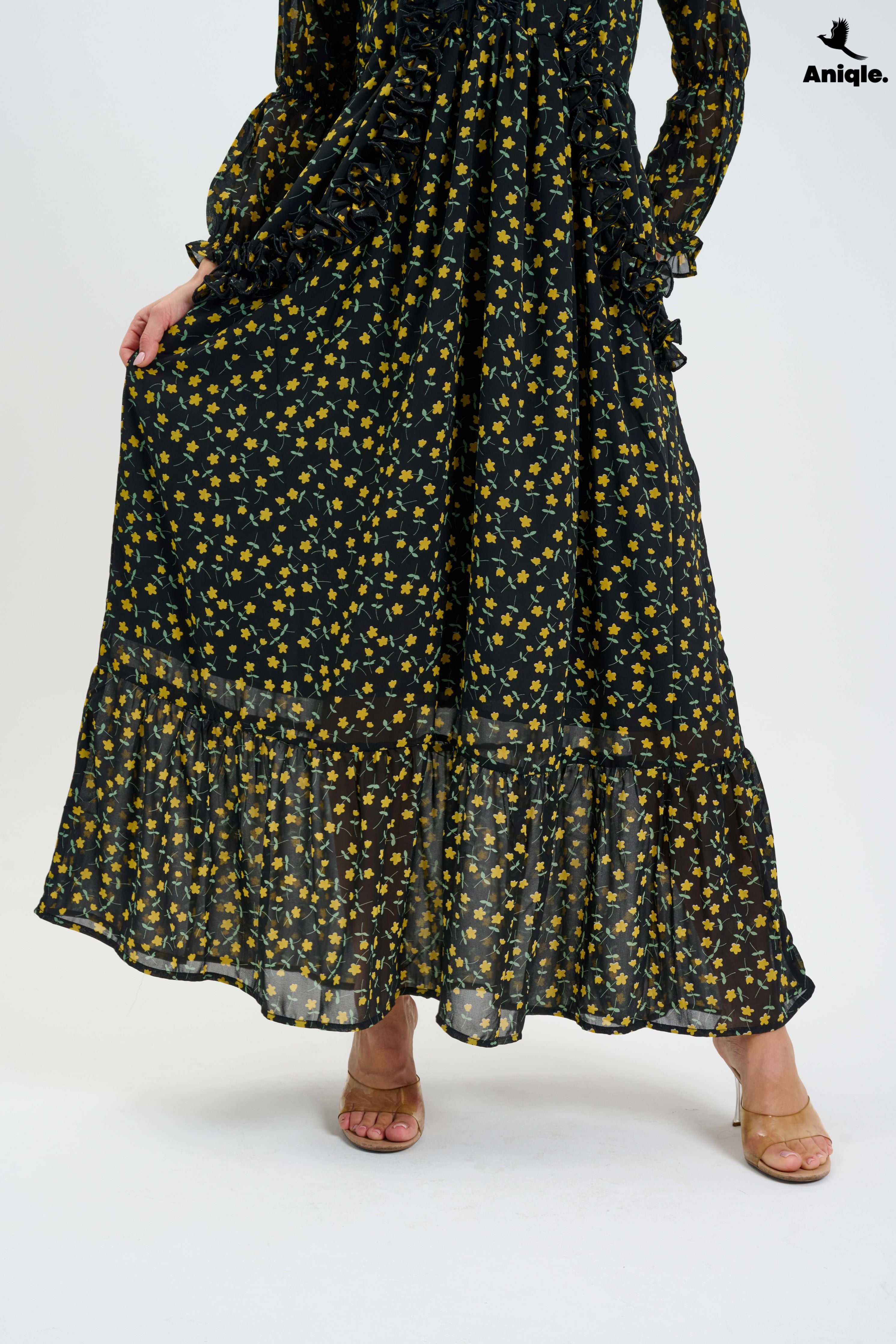 ANQ-10010 Floral ruffle-tiered  Maxi