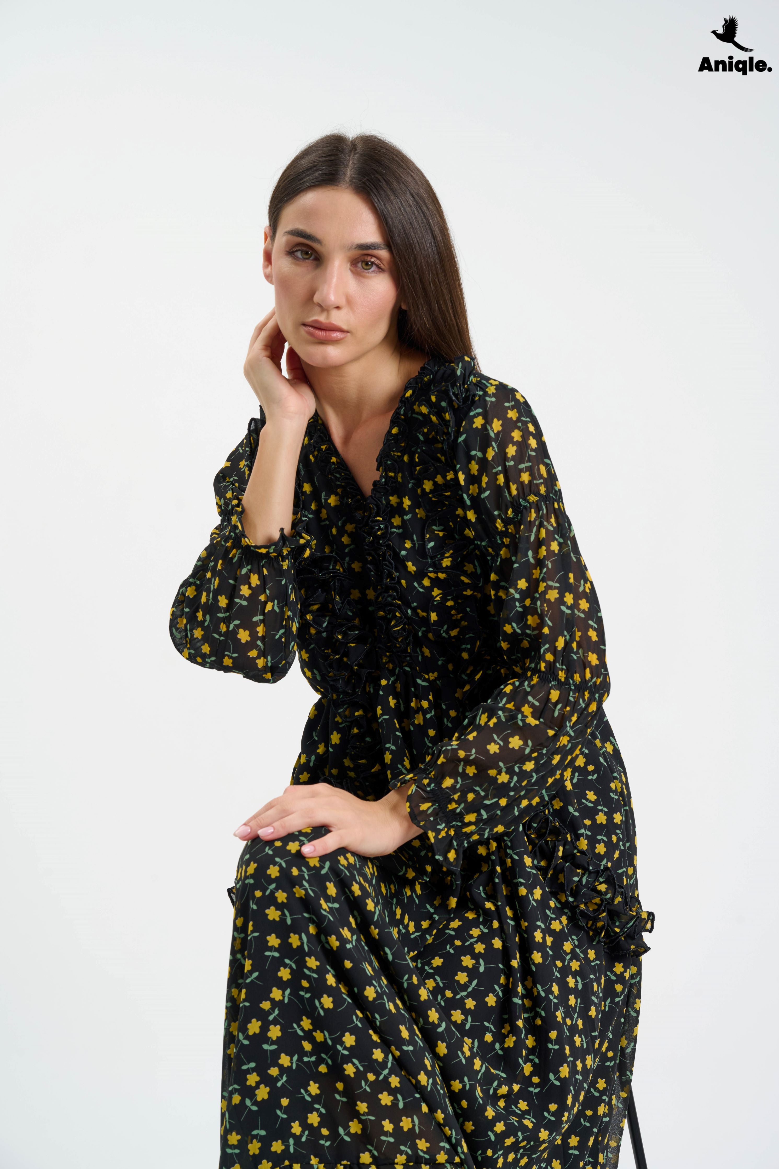 ANQ-10010 Floral ruffle-tiered  Maxi