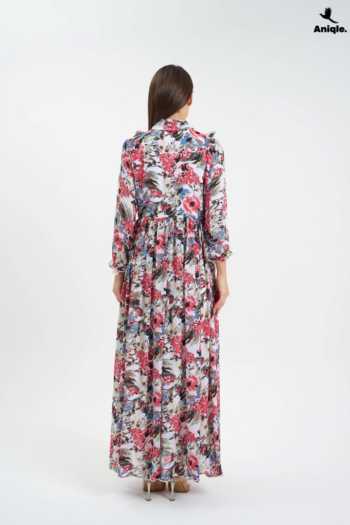 Floral ruffle Printed Chiffon Maxi