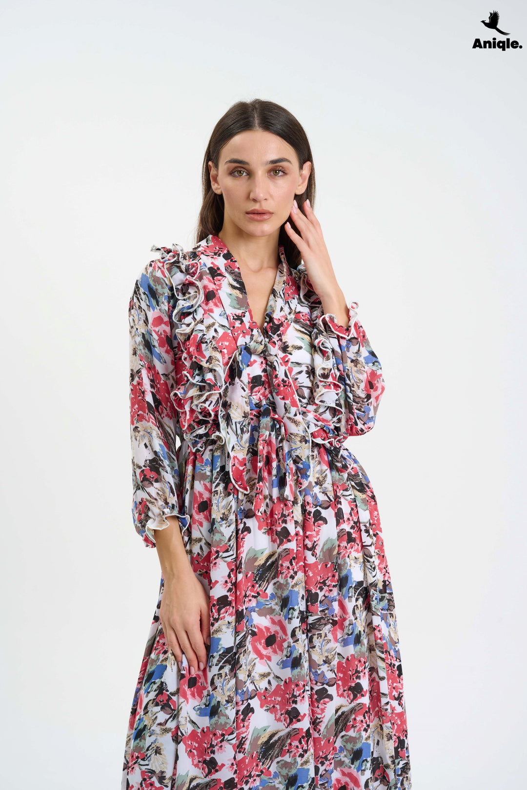 Floral ruffle Printed Chiffon Maxi