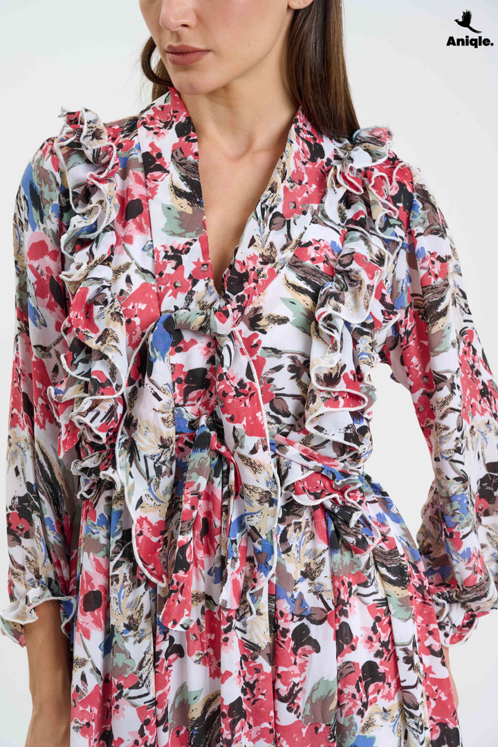 Floral ruffle Printed Chiffon Maxi