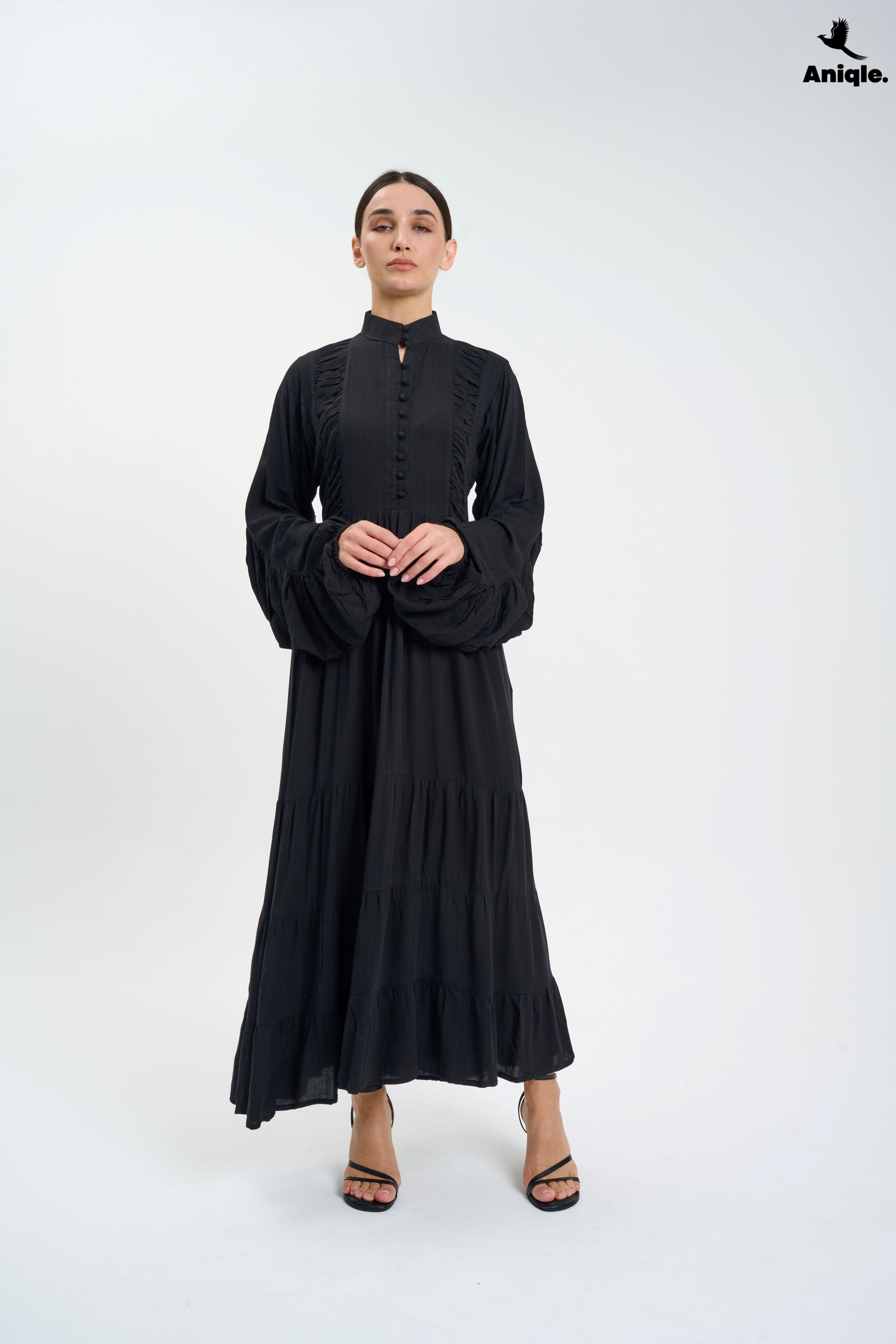 ANQ-10006 Black high-neck  tiered Maxi