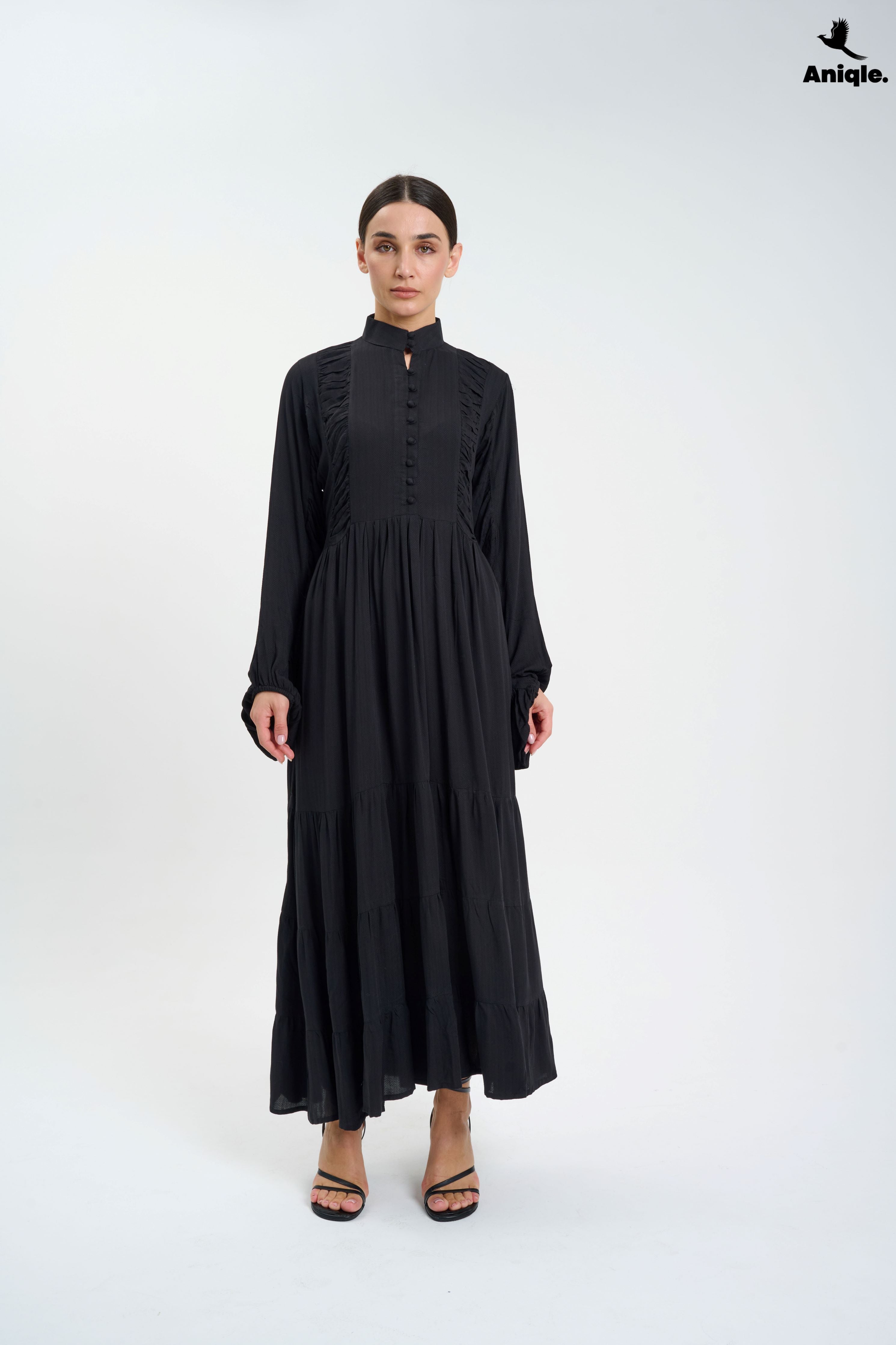 ANQ-10006 Black high-neck  tiered Maxi