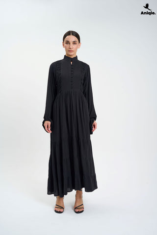 ANQ-10006 Black high-neck  tiered Maxi