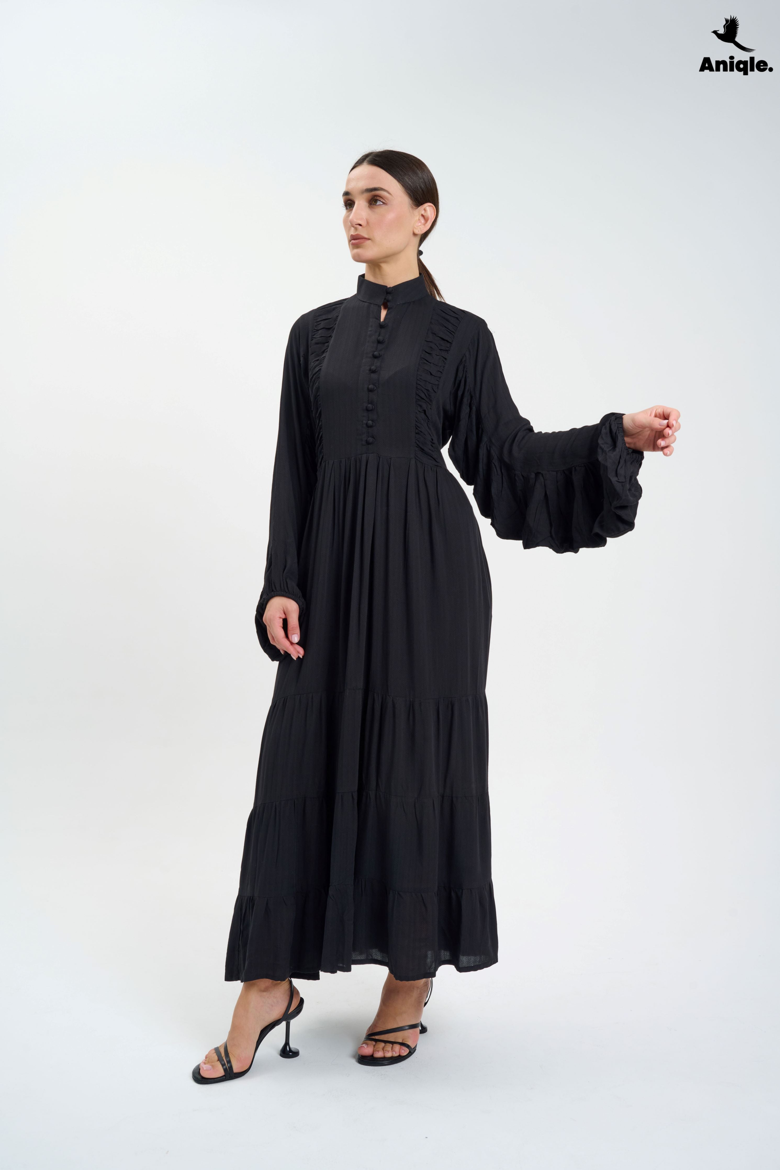 ANQ-10006 Black high-neck  tiered Maxi