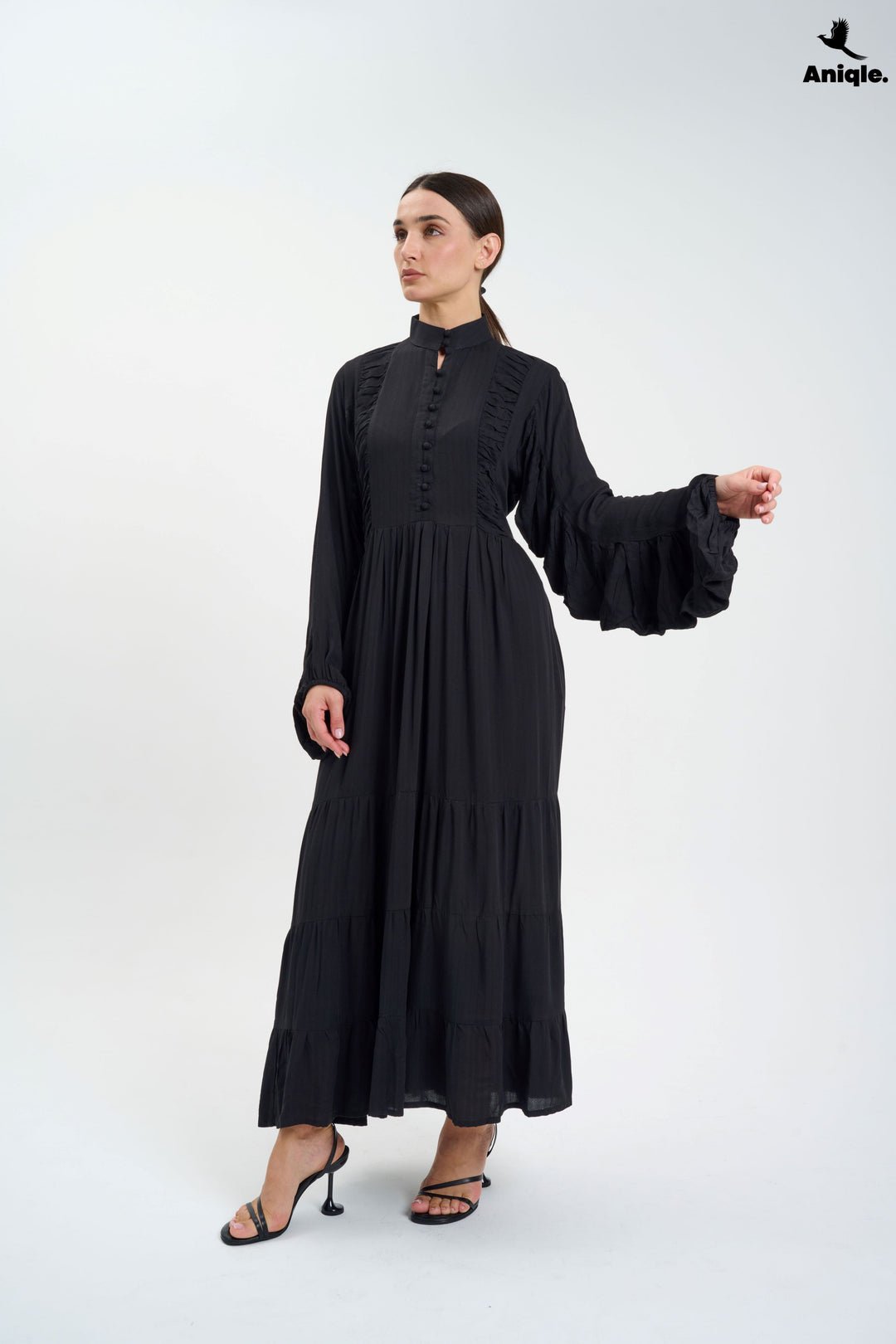 Black high-neck  tiered Maxi