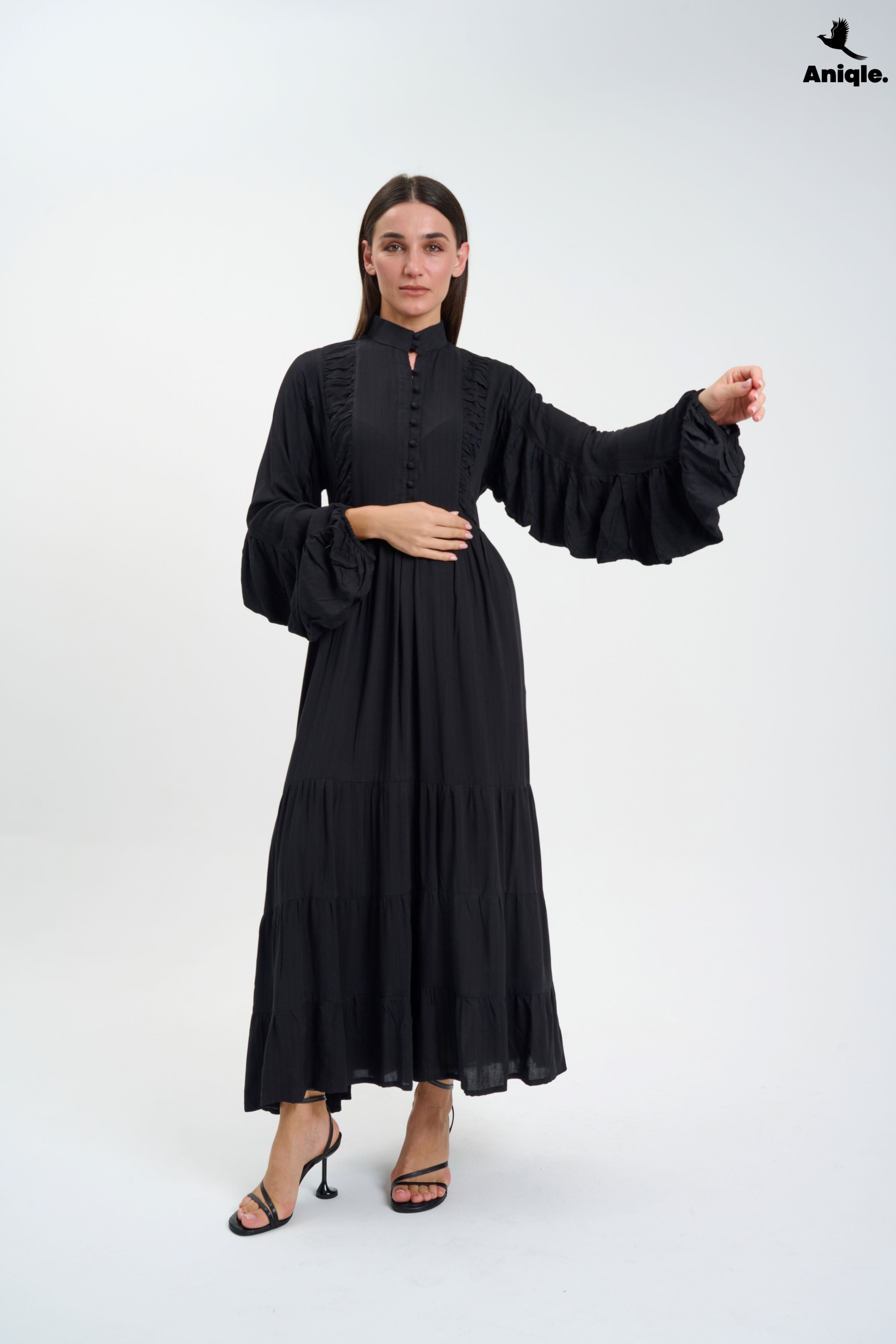 ANQ-10006 Black high-neck  tiered Maxi