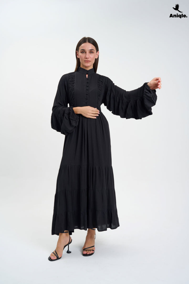 Black high-neck  tiered Maxi