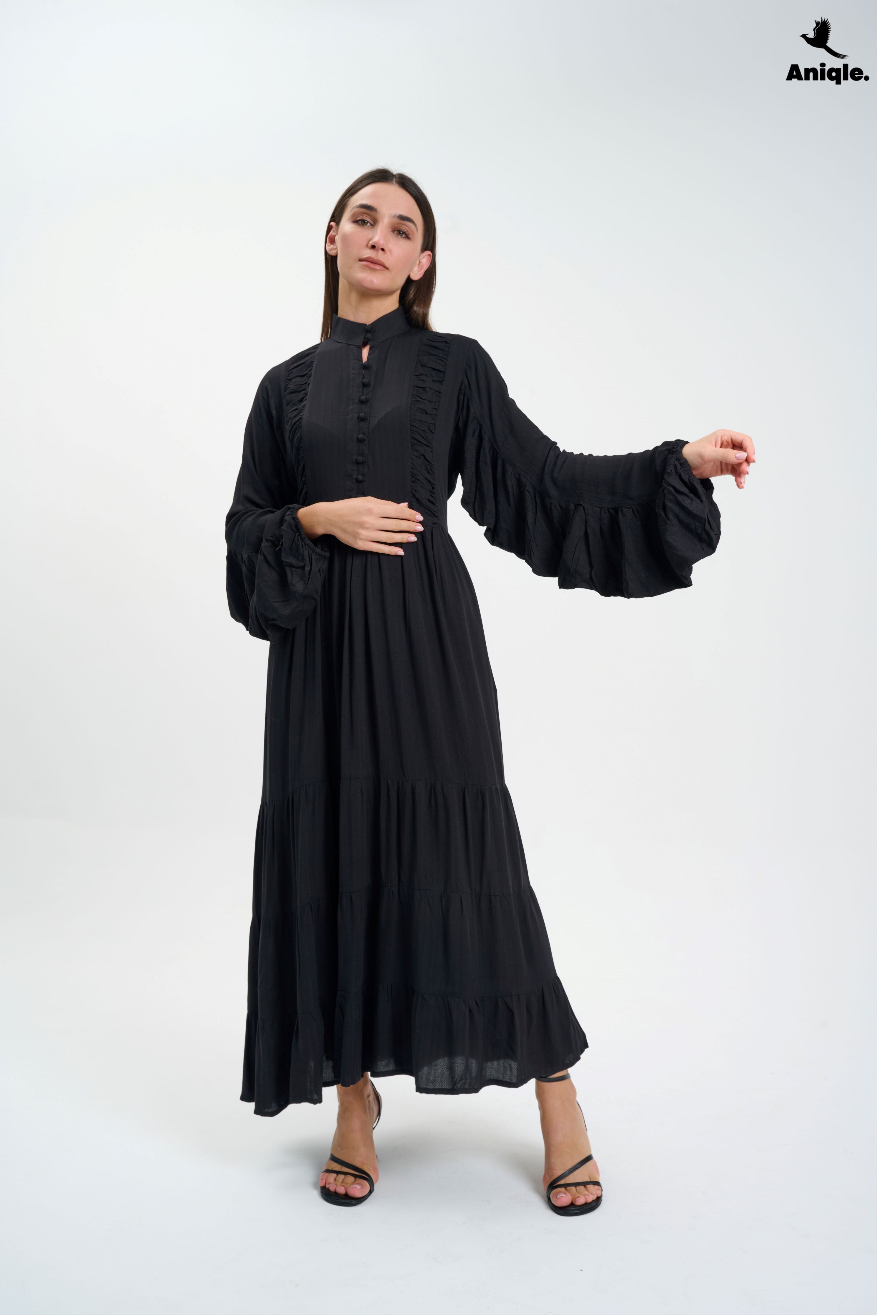 ANQ-10006 Black high-neck  tiered Maxi