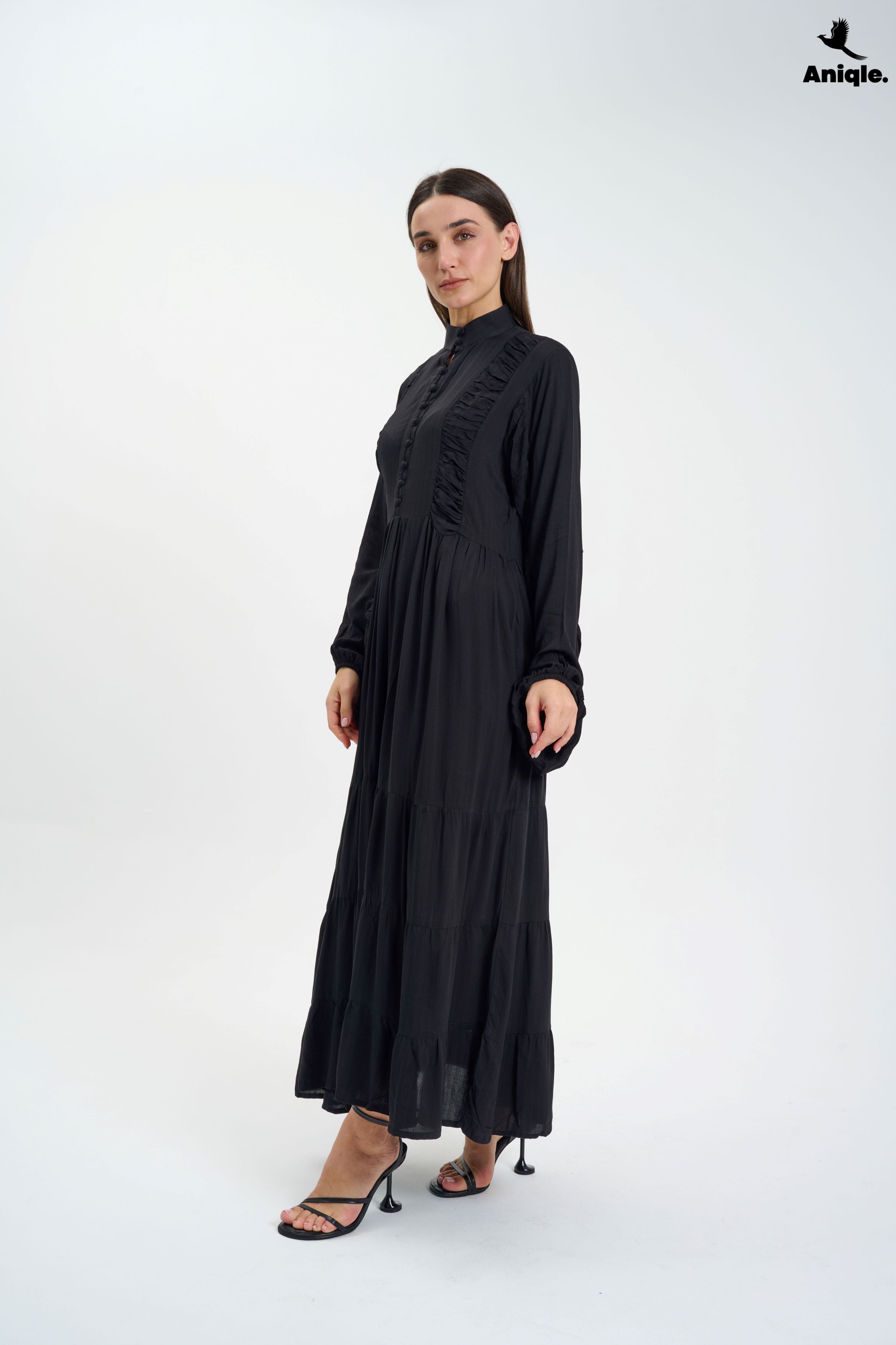 ANQ-10006 Black high-neck  tiered Maxi