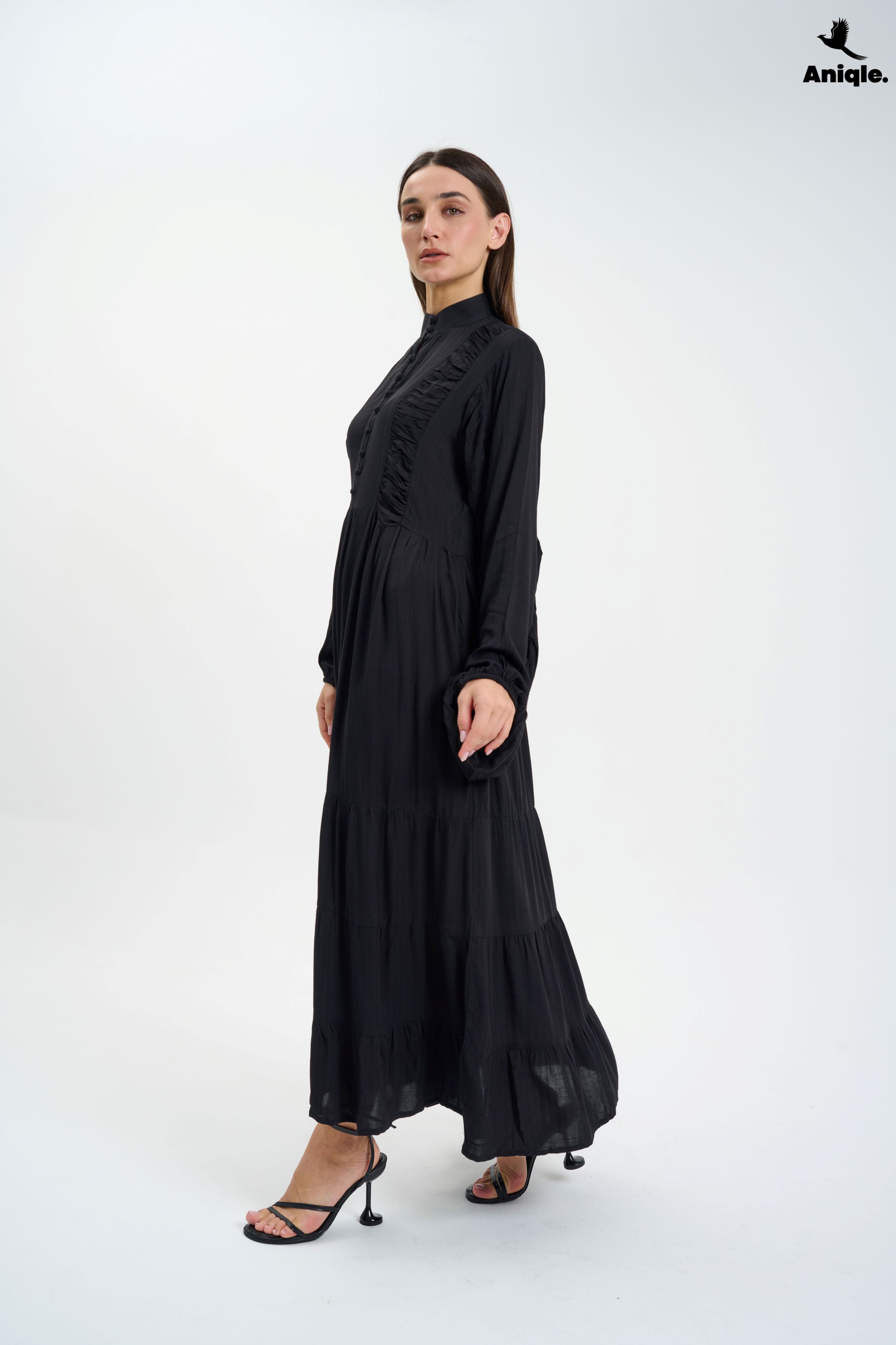 ANQ-10006 Black high-neck  tiered Maxi