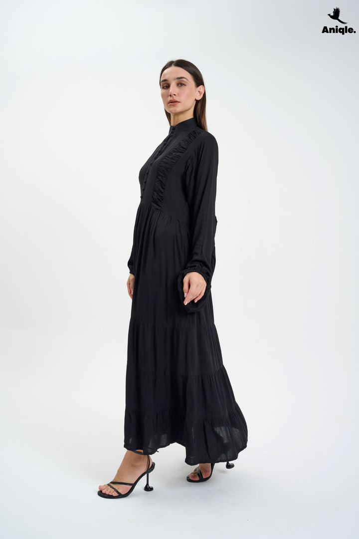 Black high-neck  tiered Maxi