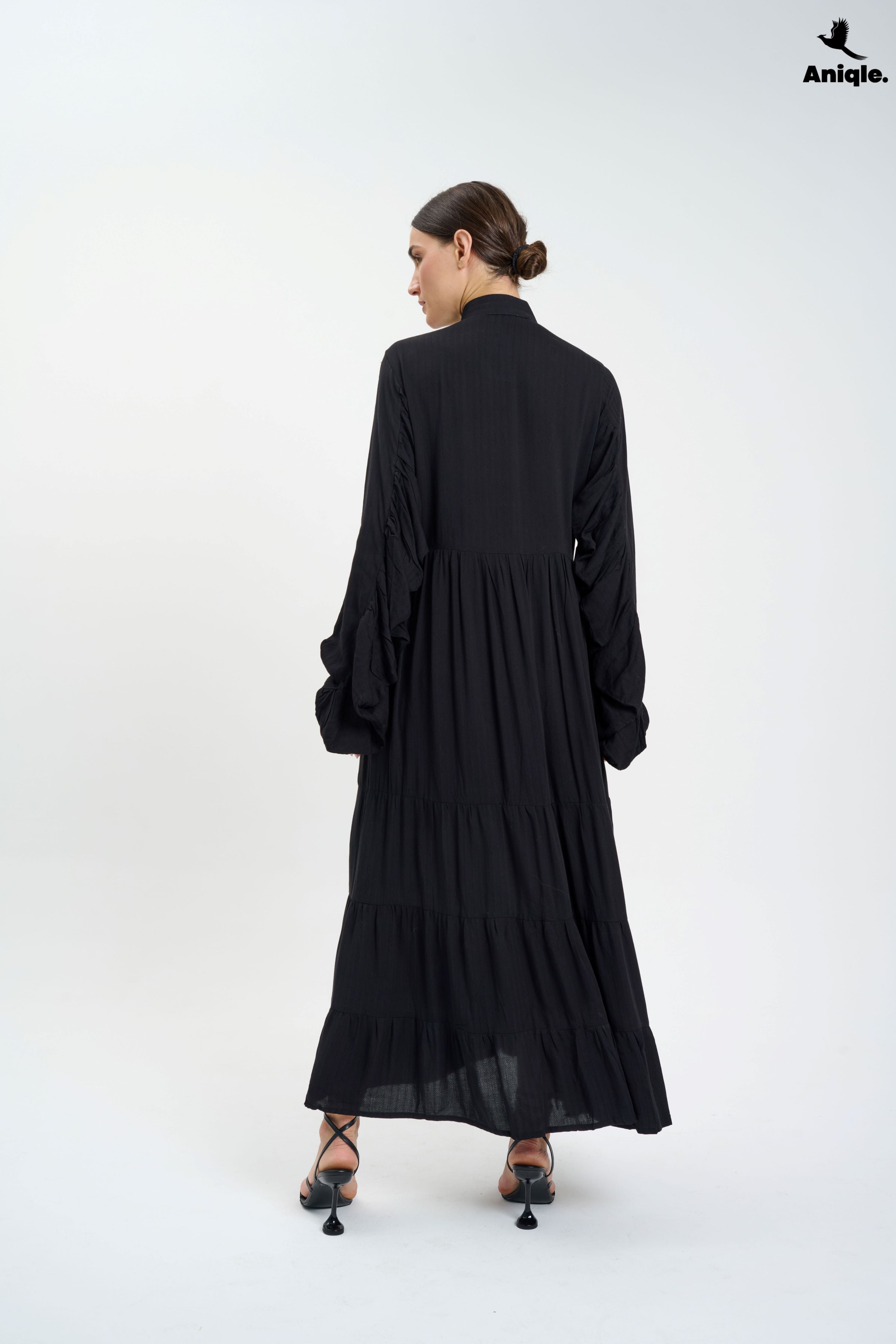 ANQ-10006 Black high-neck  tiered Maxi