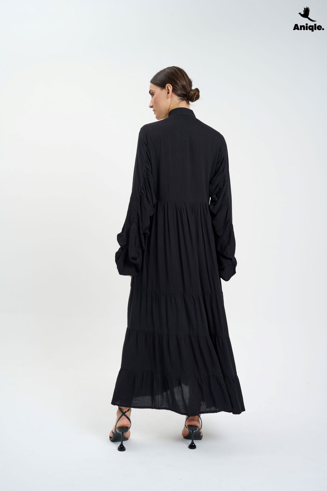 Black high-neck  tiered Maxi