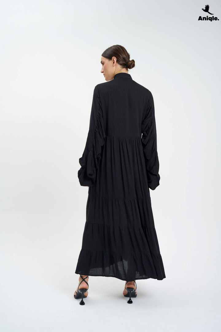 Black high-neck  tiered Maxi