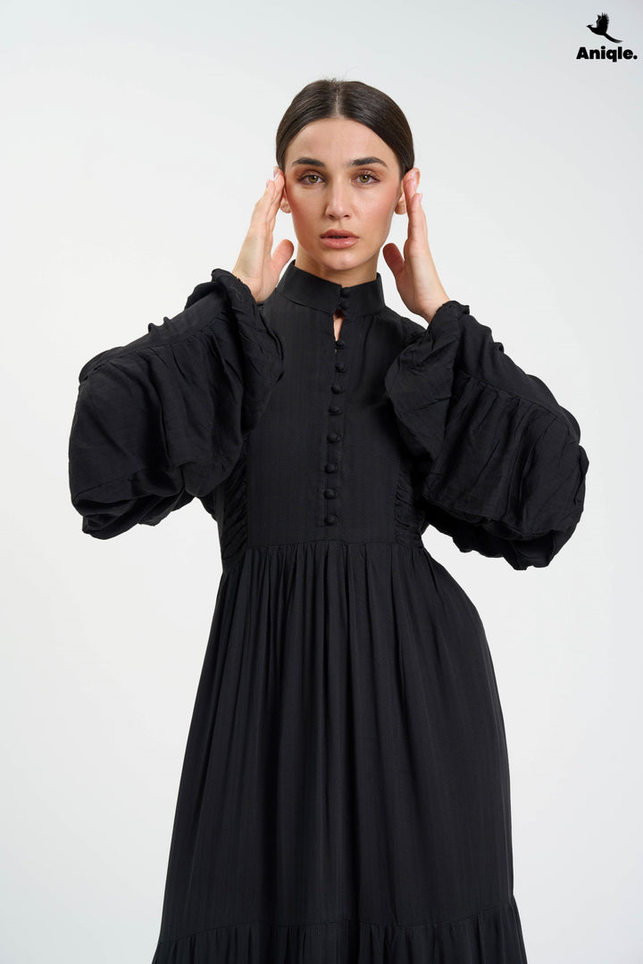 Black high-neck  tiered Maxi