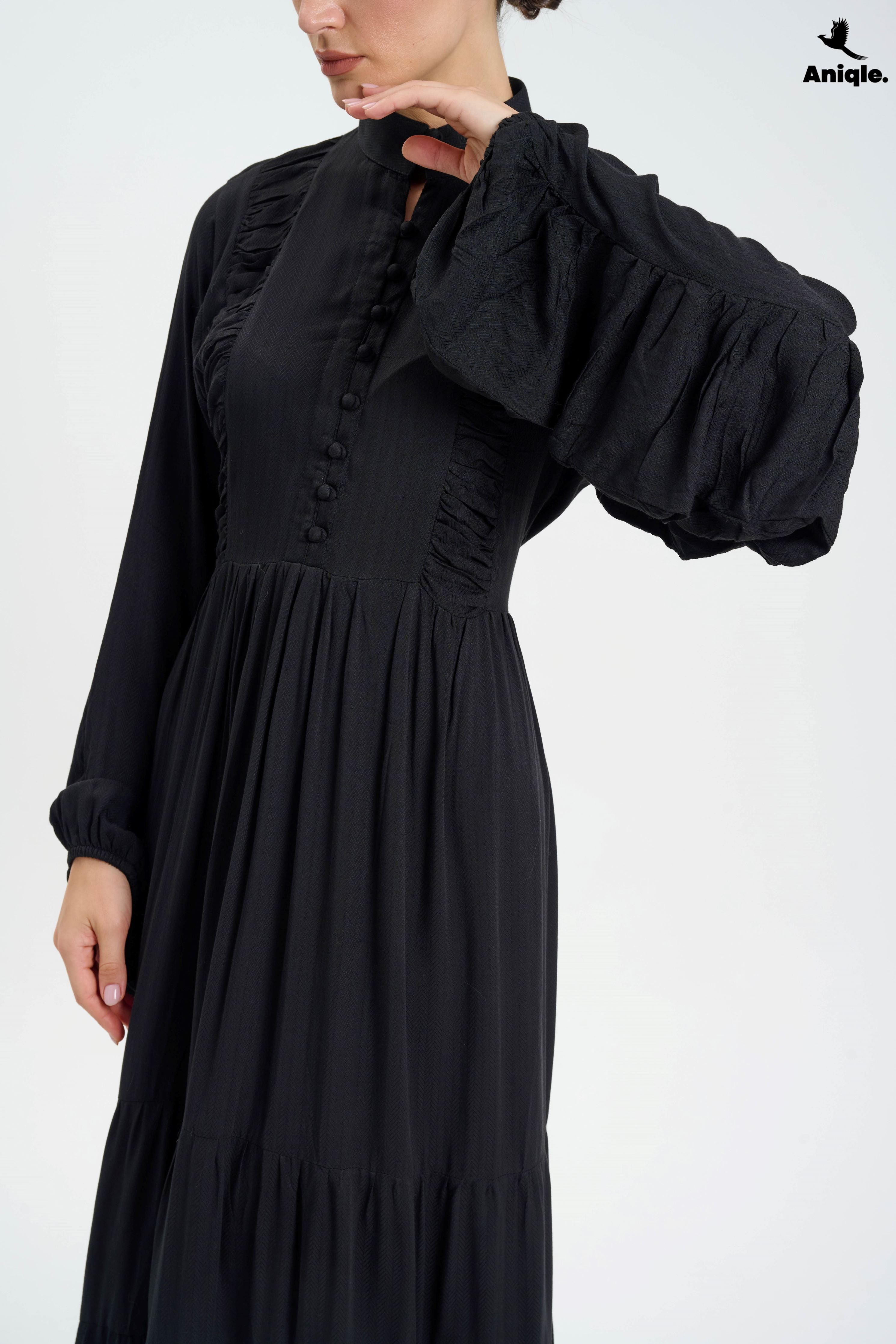 ANQ-10006 Black high-neck  tiered Maxi