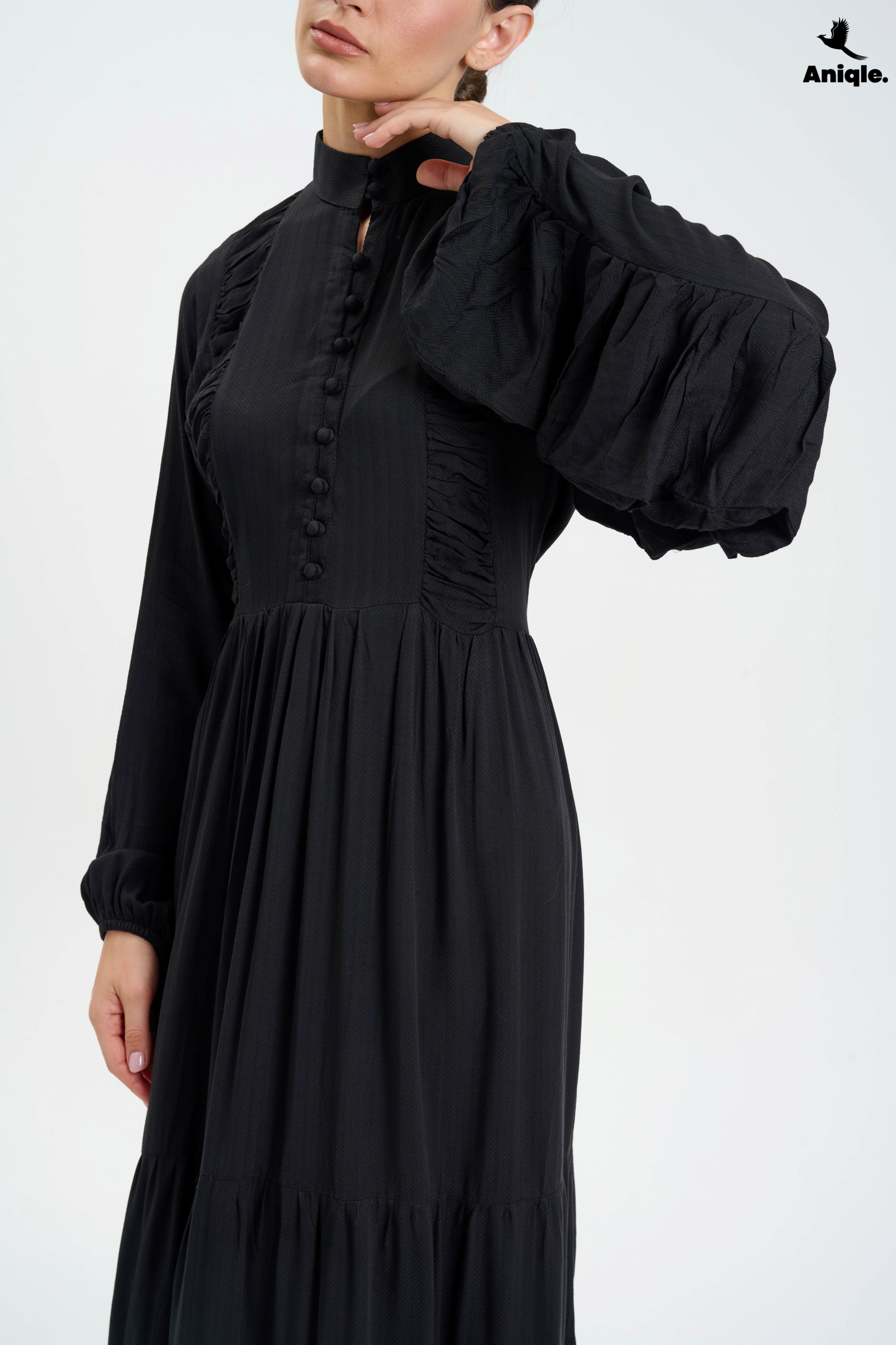ANQ-10006 Black high-neck  tiered Maxi