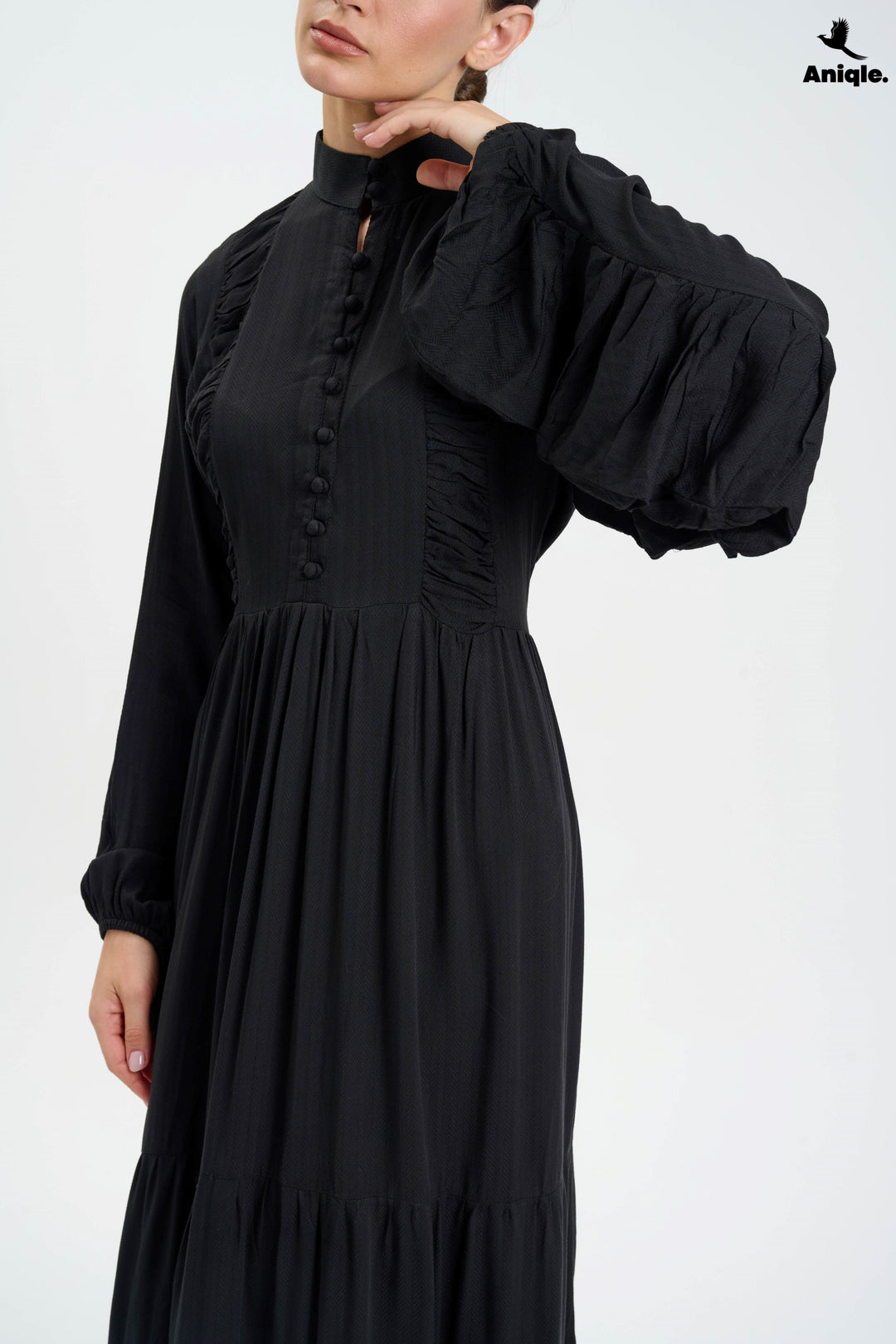 Black high-neck  tiered Maxi