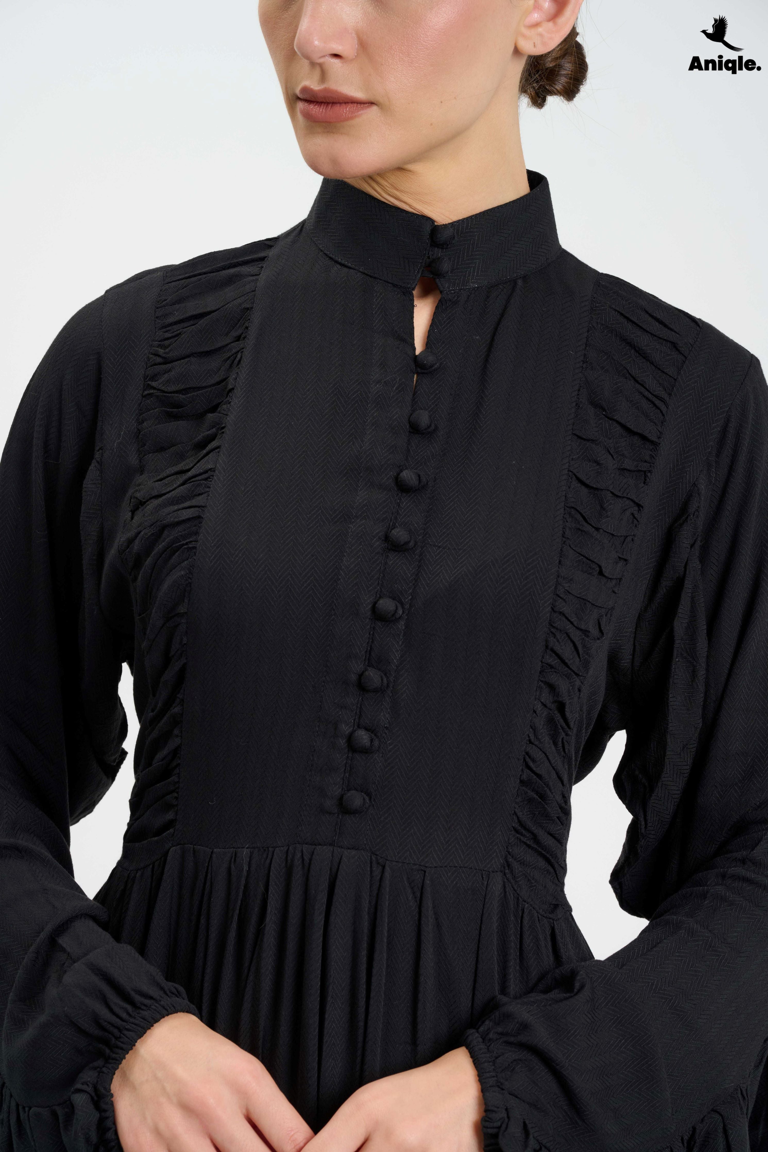 ANQ-10006 Black high-neck  tiered Maxi