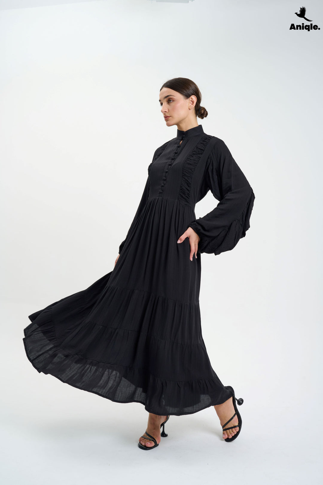 Black high-neck  tiered Maxi