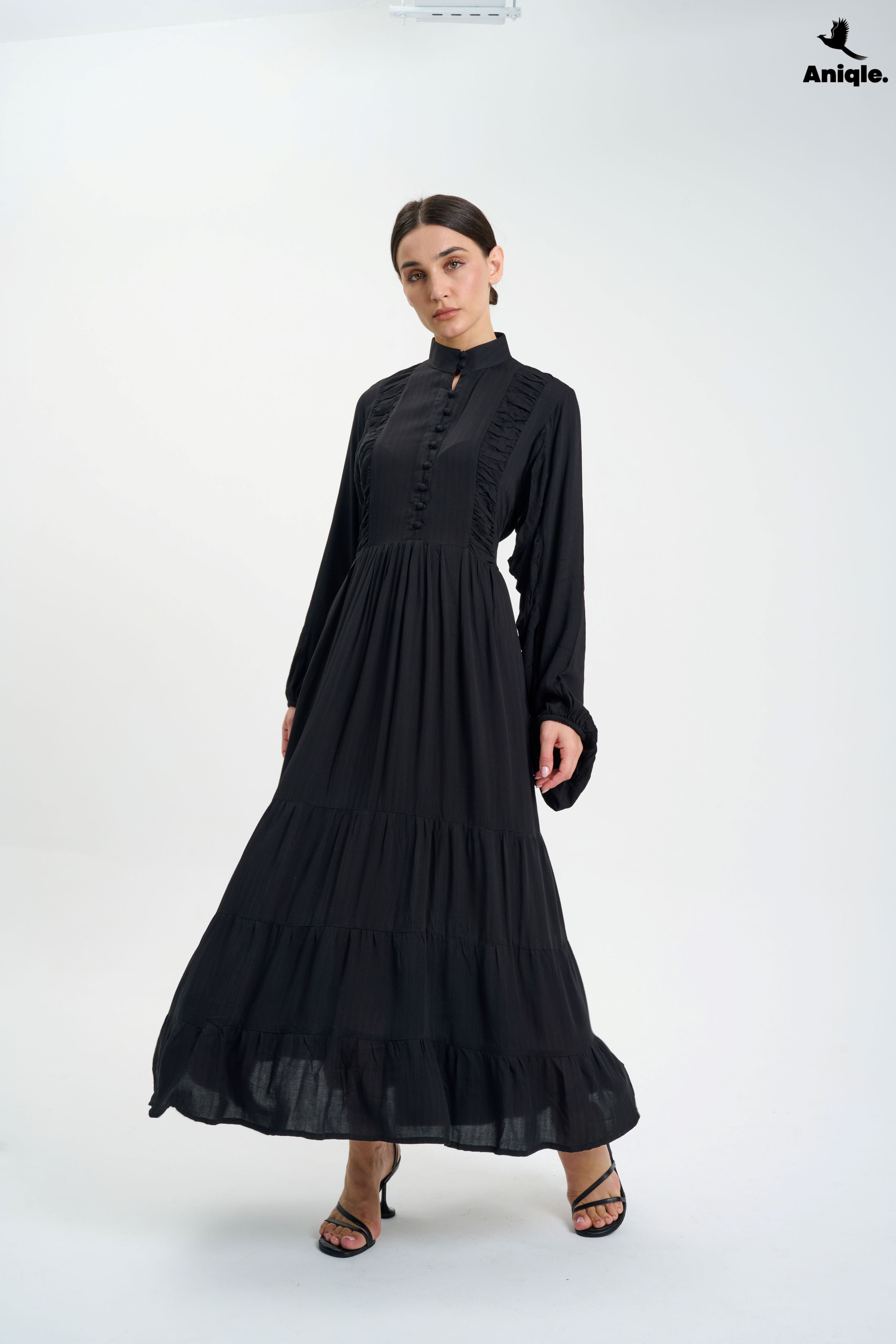 ANQ-10006 Black high-neck  tiered Maxi