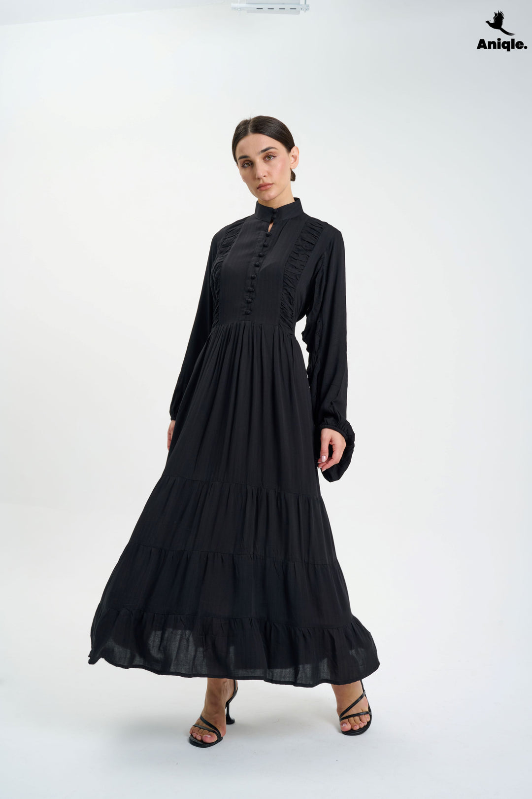 Black high-neck  tiered Maxi