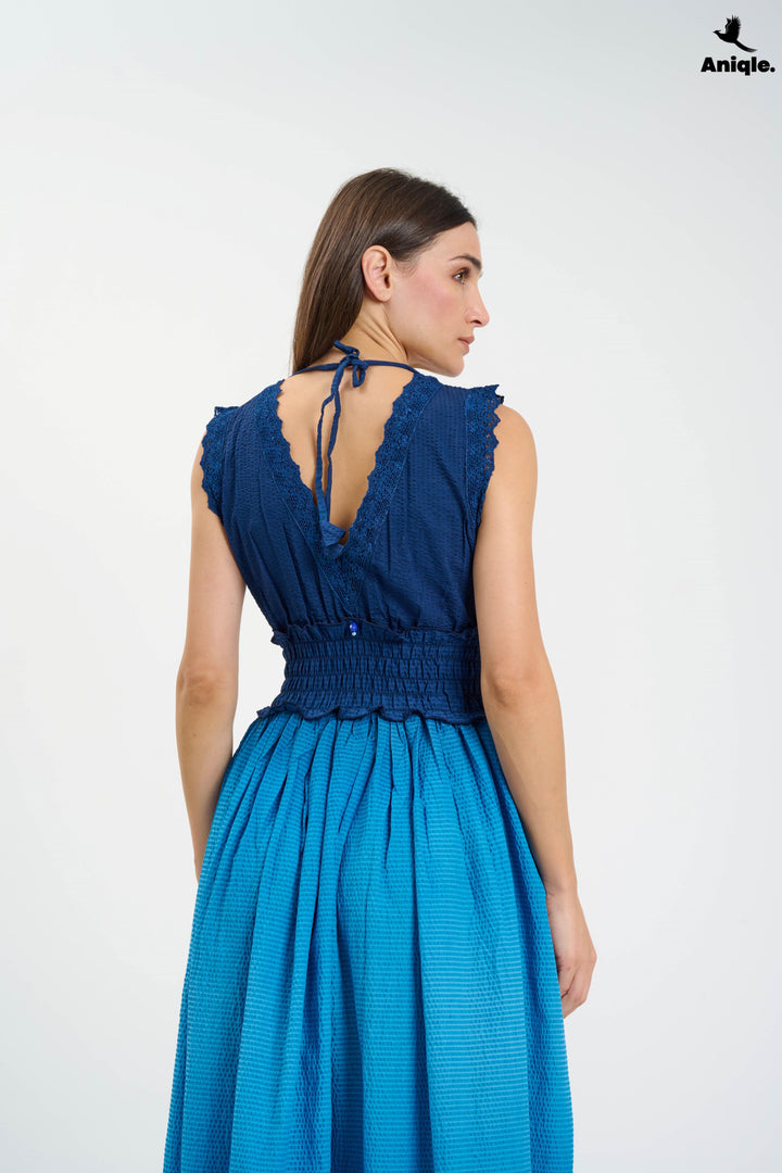 Navy Blue Tie and Dye Cotton Maxi Dress