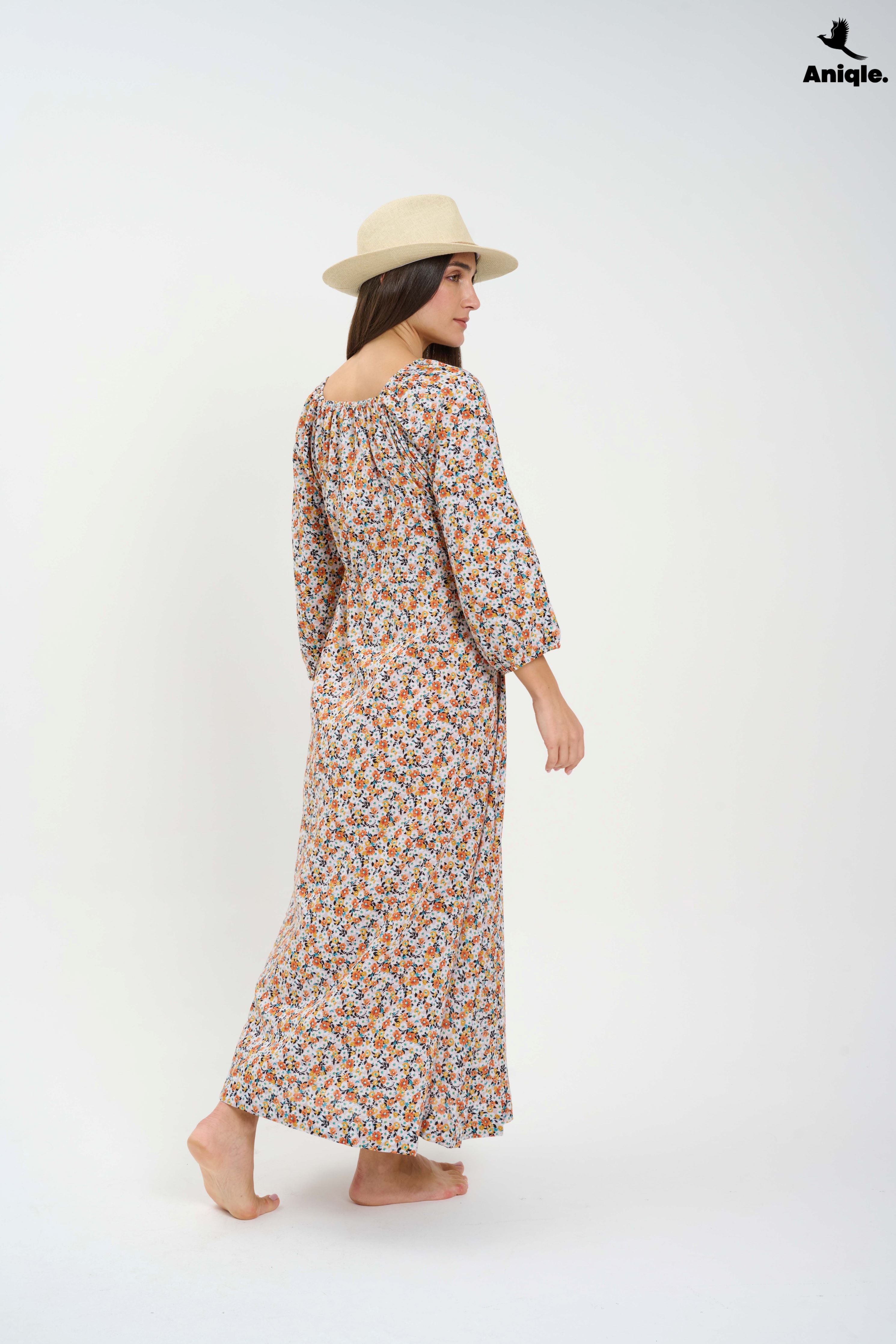 ANQ-10003 Boho-style floral Maxi Dress